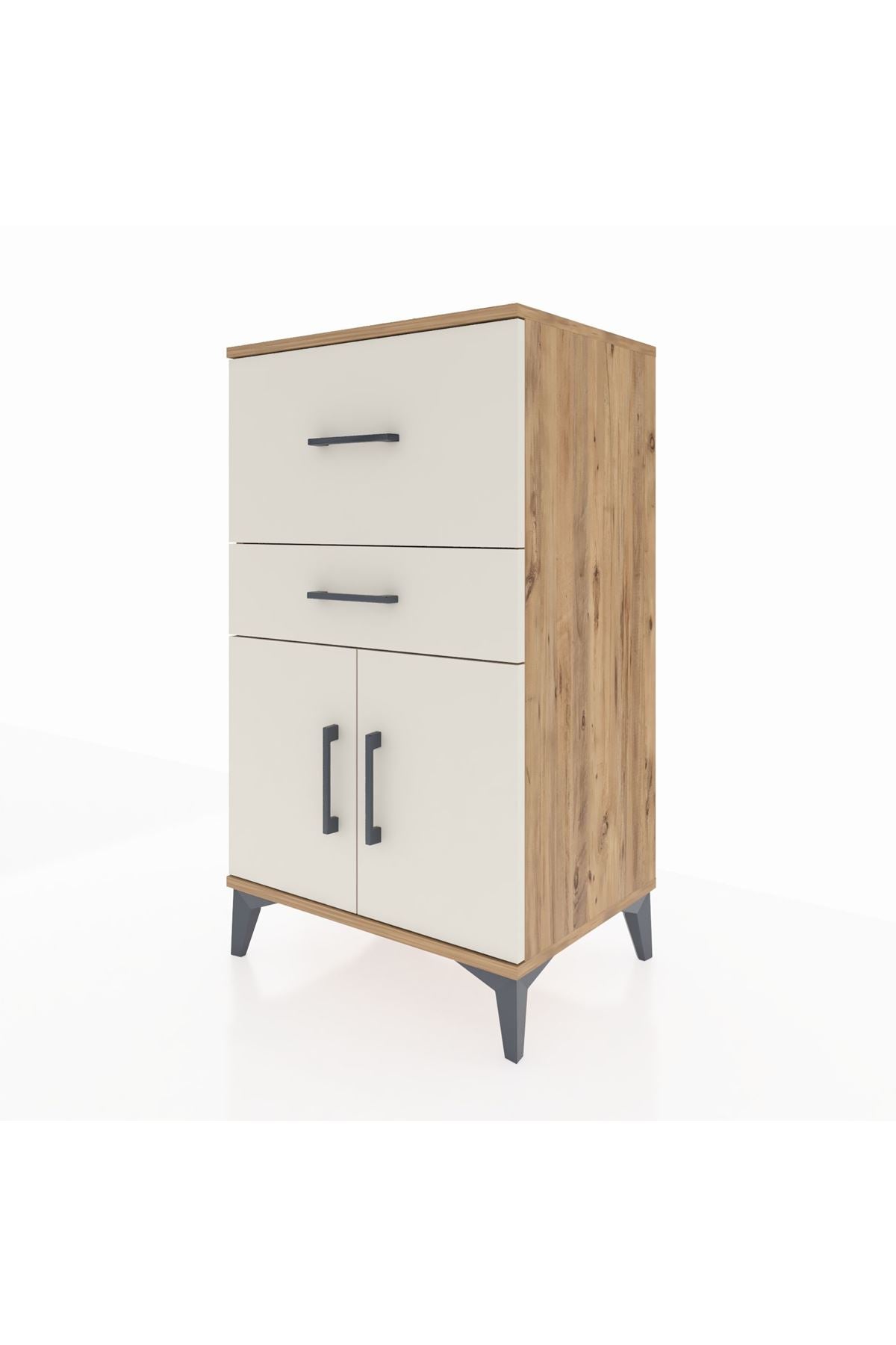 Hyperion Komodin Tek Raflı 2 Çekmeceli 2 Kapaklı 60x44x106 Çam-Aytaşı