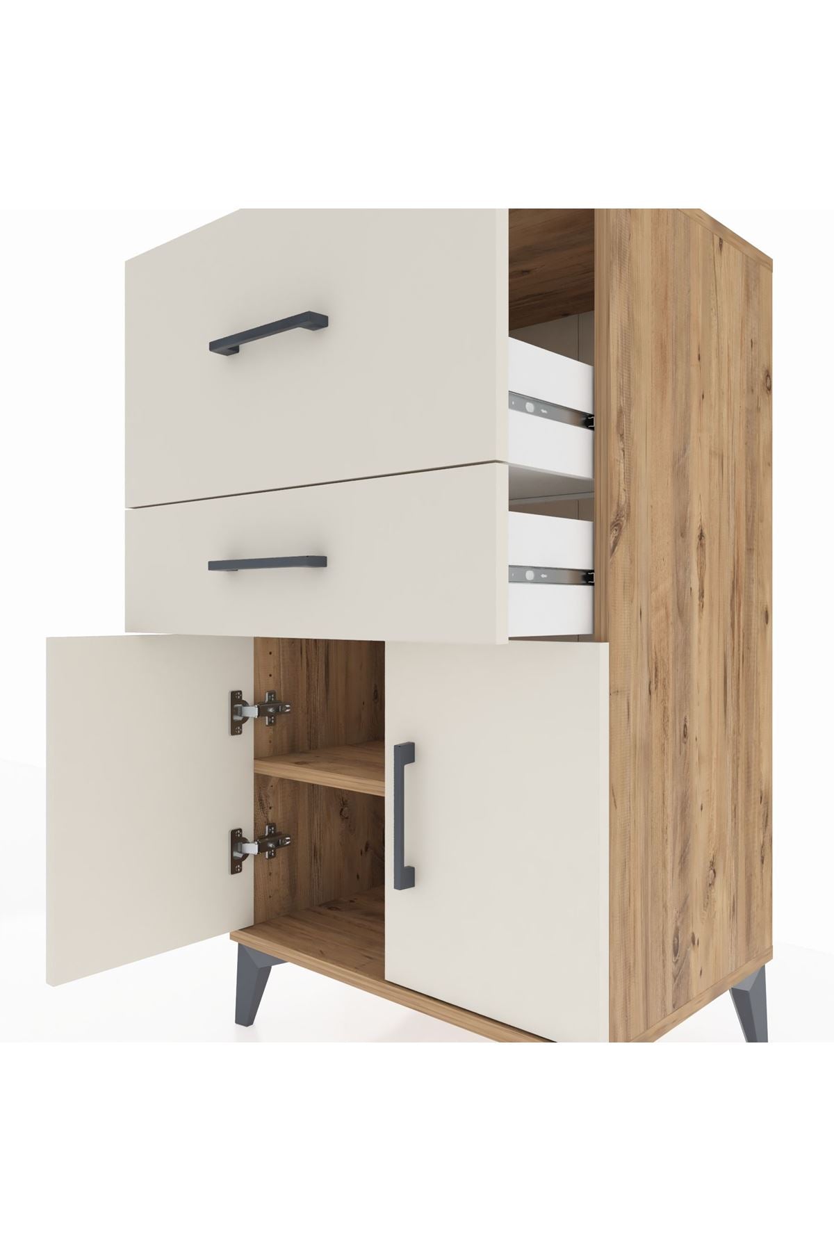 Hyperion Komodin Tek Raflı 2 Çekmeceli 2 Kapaklı 60x44x106 Çam-Aytaşı