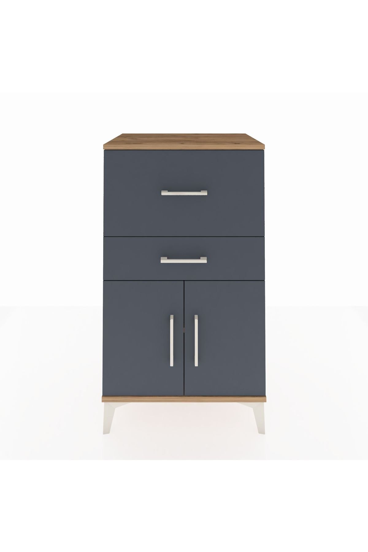 Hyperion Komodin Tek Raflı 2 Çekmeceli 2 Kapaklı 60x44x106 Çam-Antrasit