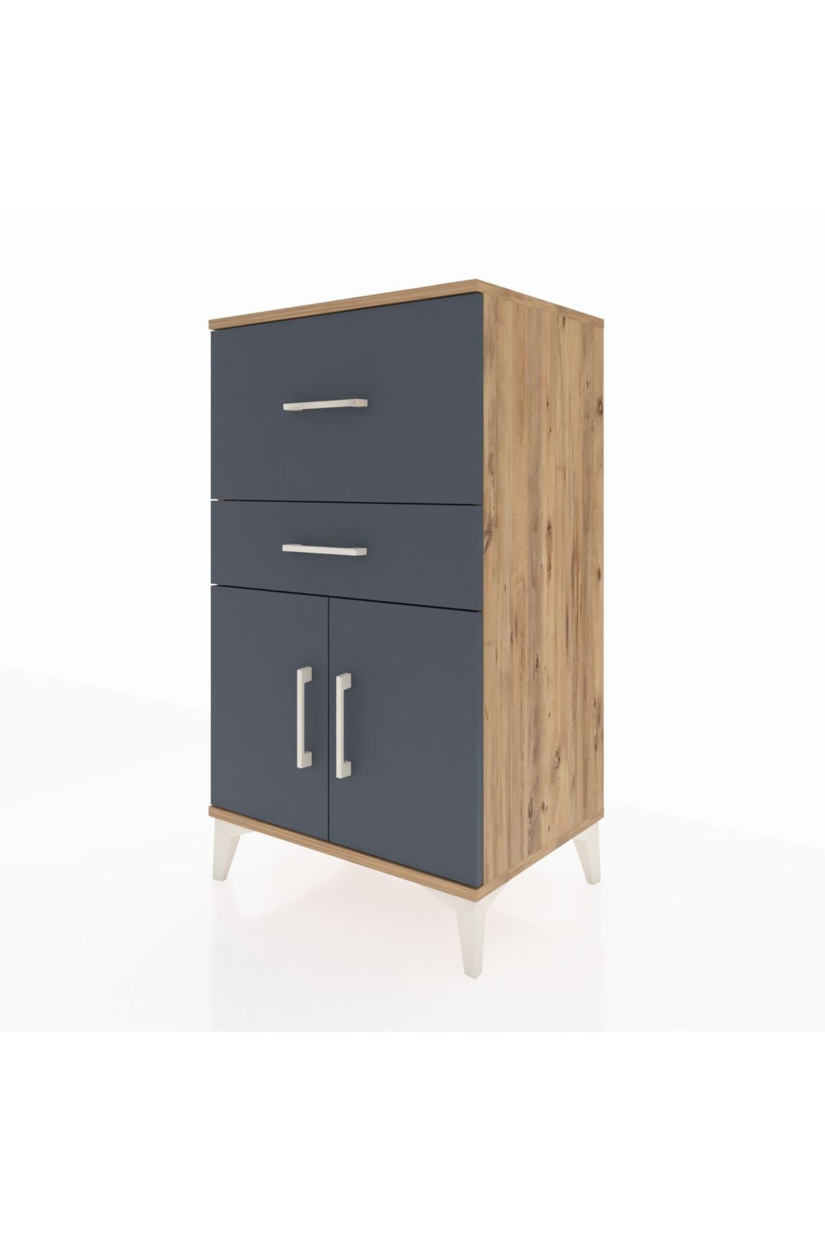 Hyperion Komodin Tek Raflı 2 Çekmeceli 2 Kapaklı 60x44x106 Çam-Antrasit