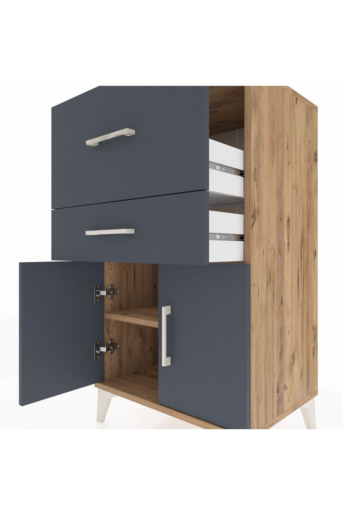 Hyperion Komodin Tek Raflı 2 Çekmeceli 2 Kapaklı 60x44x106 Çam-Antrasit