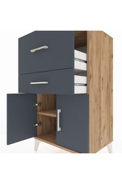 Hyperion Komodin Tek Raflı 2 Çekmeceli 2 Kapaklı 60x44x106 Çam-Antrasit