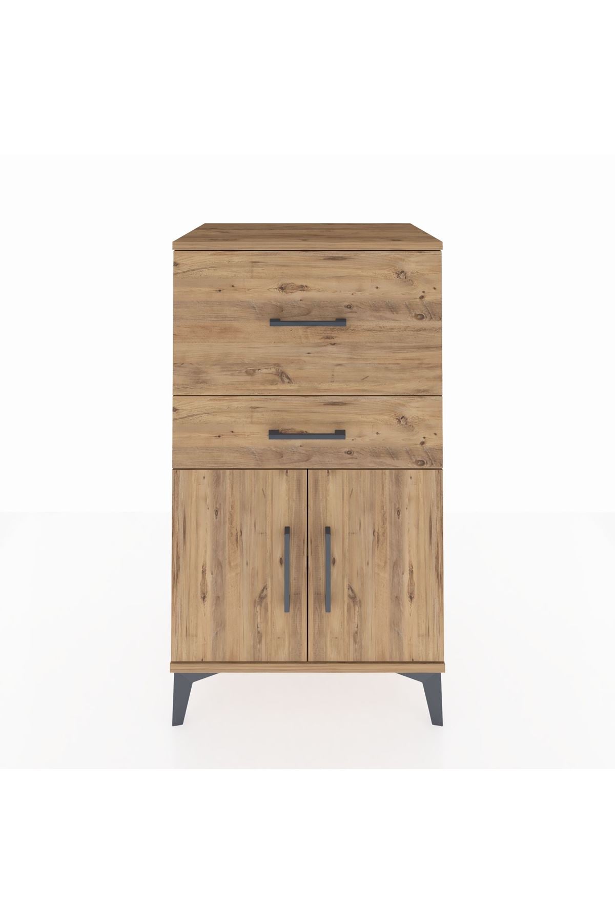 Hyperion Komodin Tek Raflı 2 Çekmeceli 2 Kapaklı 60x44x106 Çam-Çam