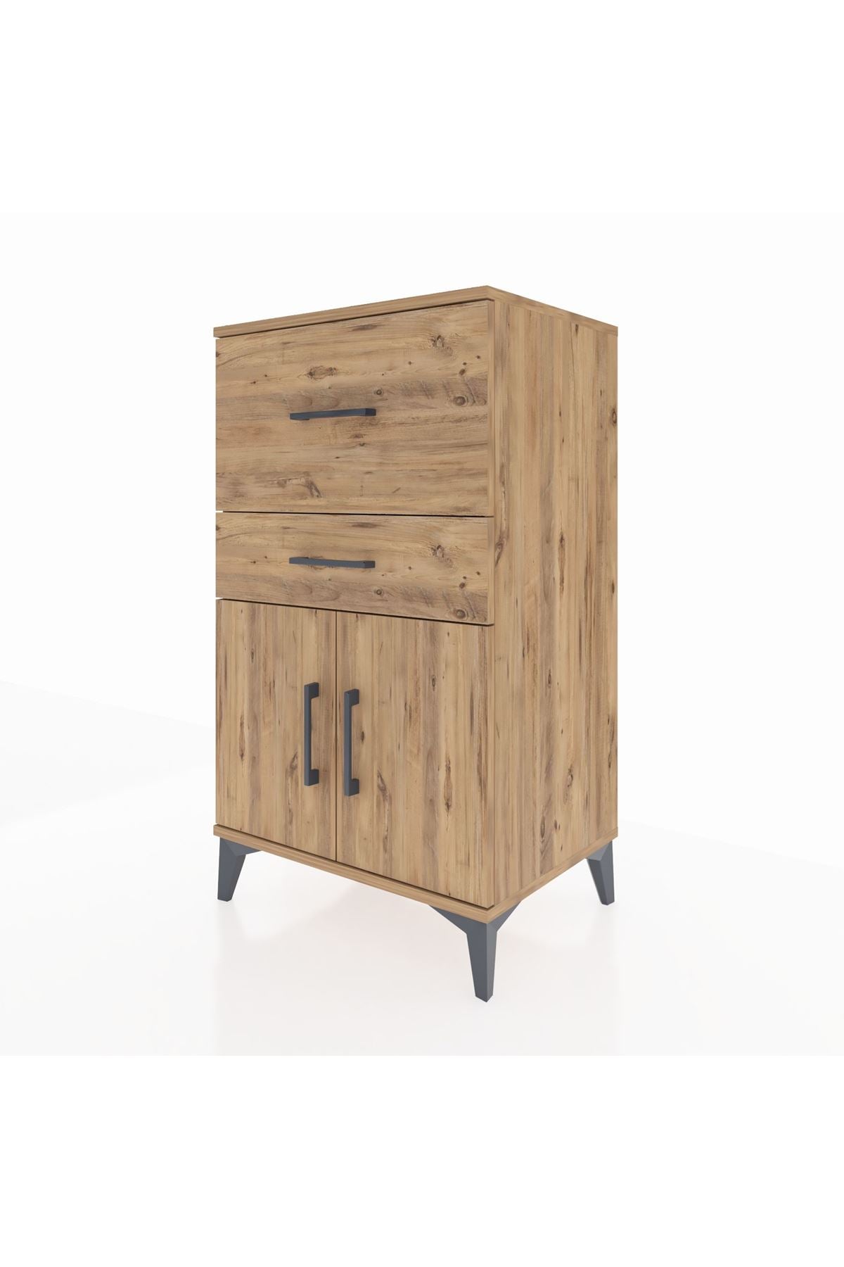 Hyperion Komodin Tek Raflı 2 Çekmeceli 2 Kapaklı 60x44x106 Çam-Çam