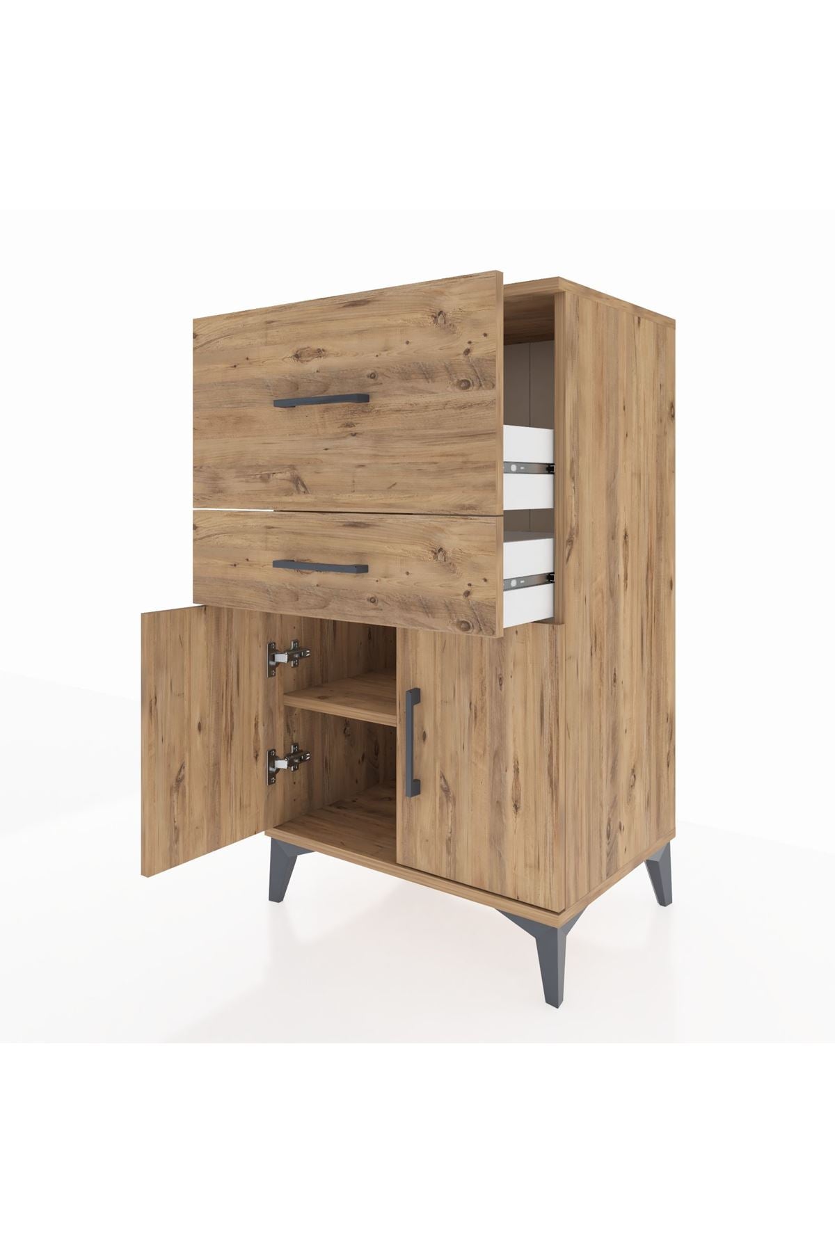 Hyperion Komodin Tek Raflı 2 Çekmeceli 2 Kapaklı 60x44x106 Çam-Çam