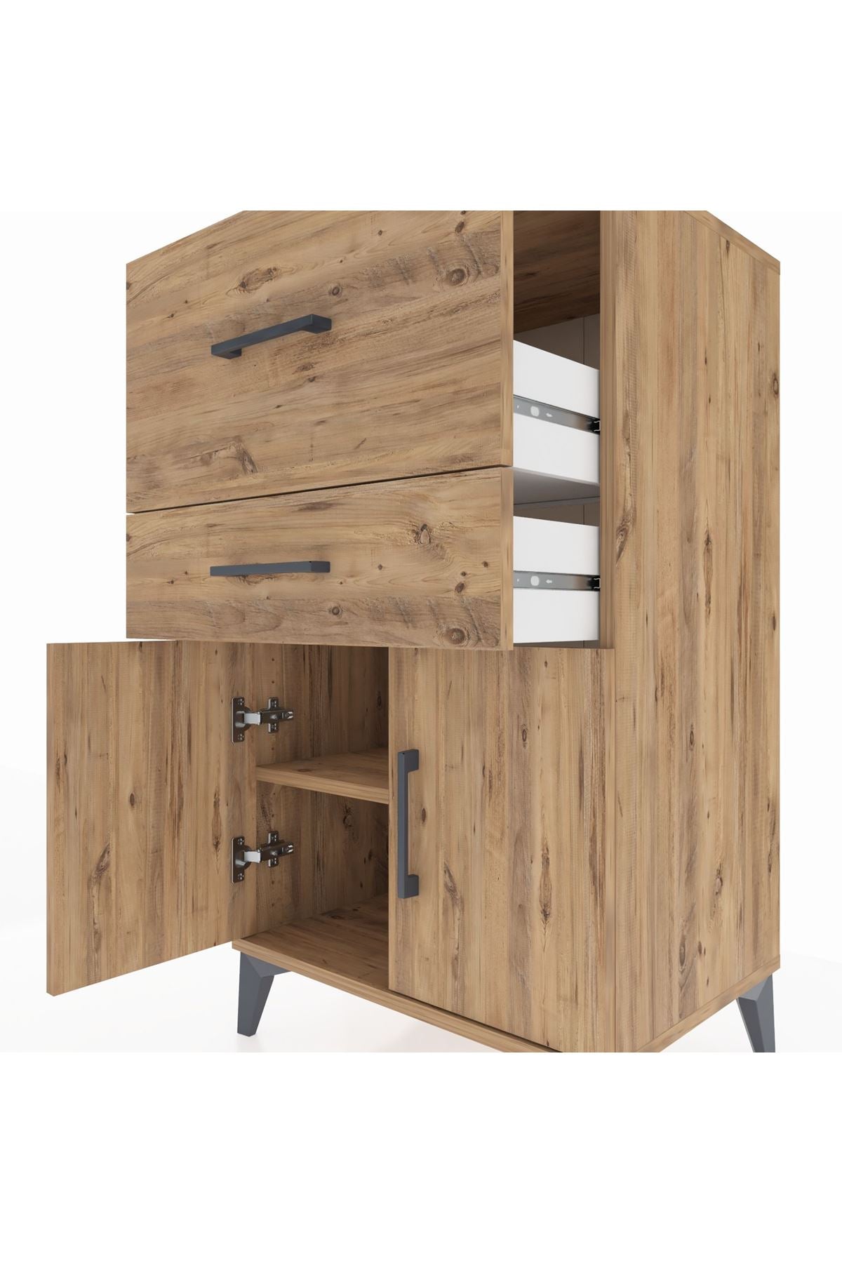 Hyperion Komodin Tek Raflı 2 Çekmeceli 2 Kapaklı 60x44x106 Çam-Çam