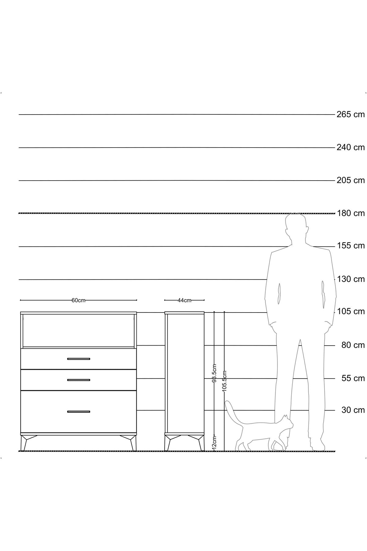 Hyperion Komodin Tek Raflı 3 Çekmeceli 60x44x106 Aytaşı-Çam