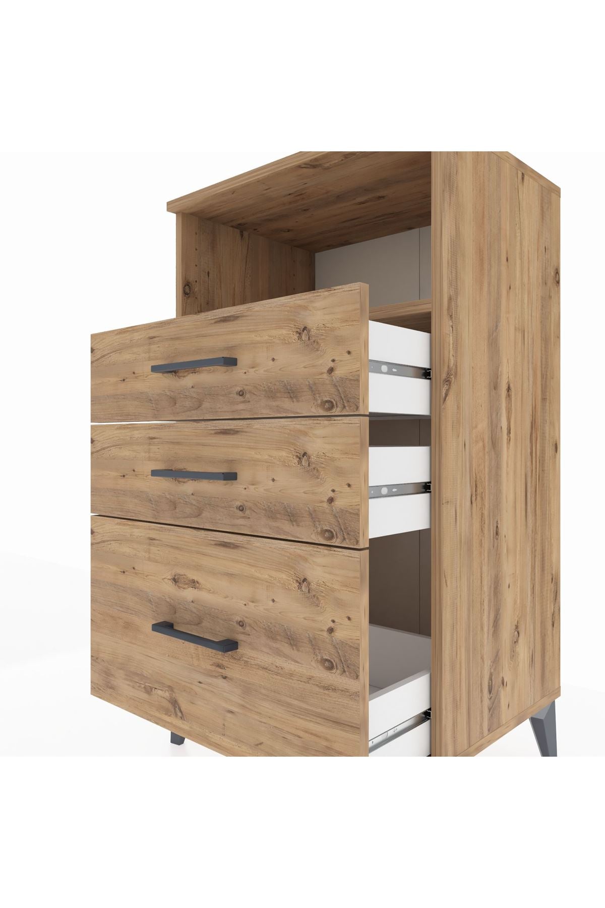 Hyperion Komodin Tek Raflı 3 Çekmeceli 60x44x106 Çam-Çam