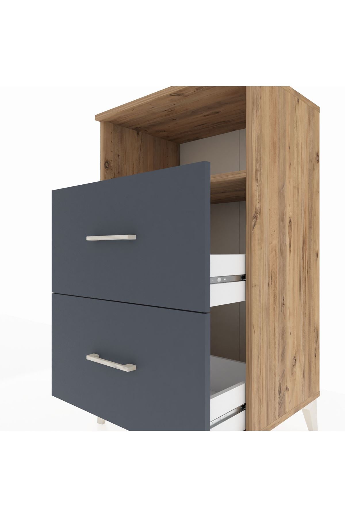 Hyperion Komodin Tek Raflı 2 Çekmeceli 60x44x106 Çam-Antrasit