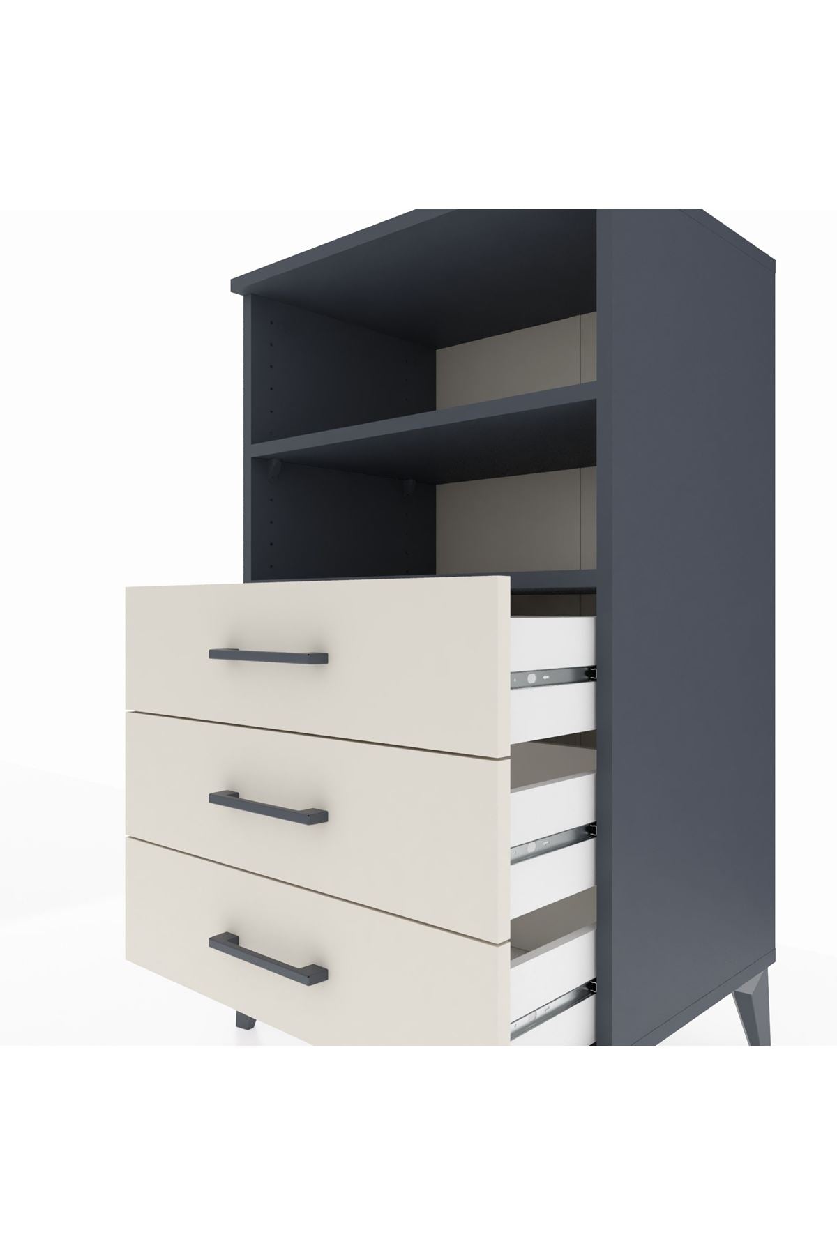 Hyperion Komodin 2 Raflı 3 Çekmeceli 60x44x106 Antrasit-Aytaşı