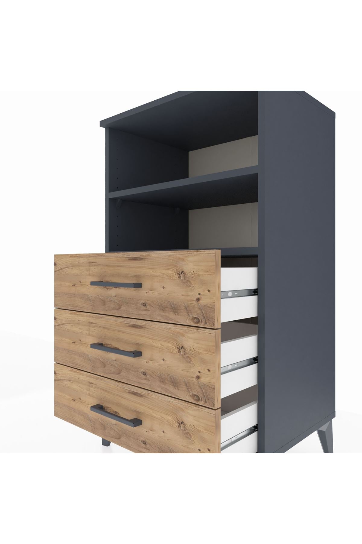 Hyperion Komodin 2 Raflı 3 Çekmeceli 60x44x106 Antrasit-Çam