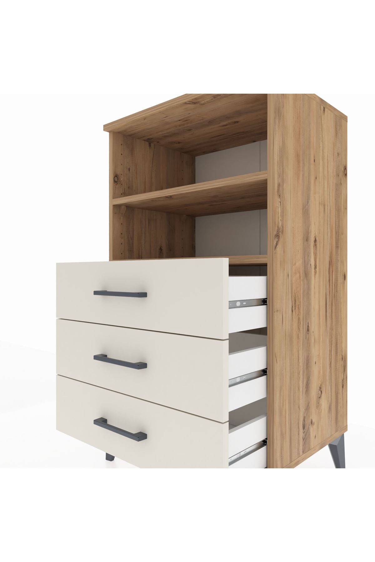 Hyperion Komodin 2 Raflı 3 Çekmeceli 60x44x106 Çam-Aytaşı