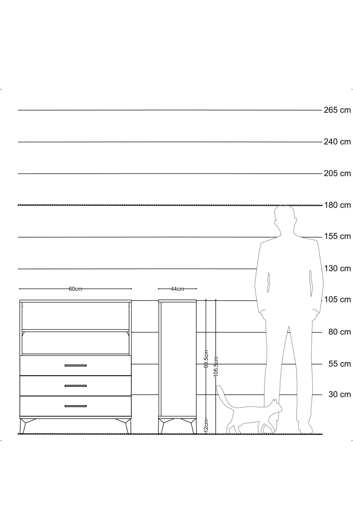 Hyperion Komodin 2 Raflı 3 Çekmeceli 60x44x106 Çam-Çam