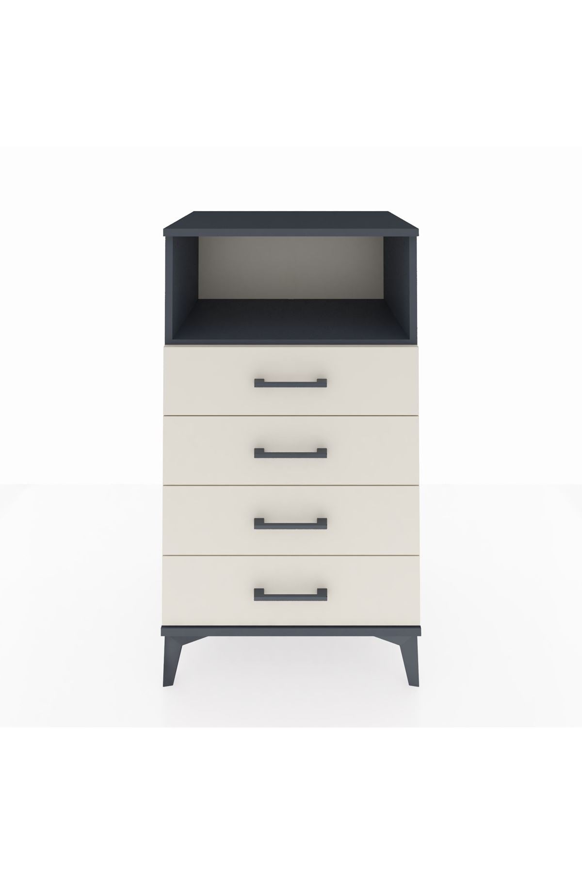 Hyperion Komodin Tek Raflı 4 Çekmeceli 60x44x106 Antrasit-Aytaşı