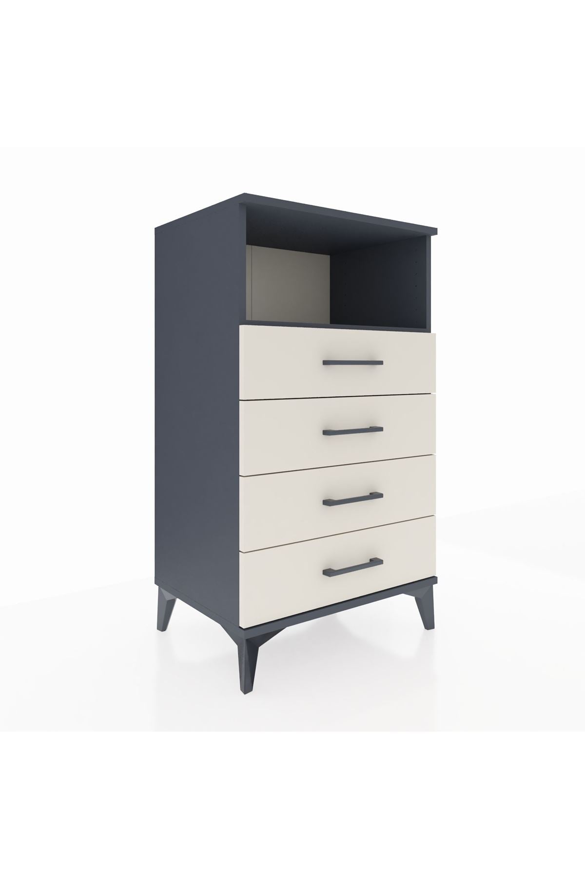 Hyperion Komodin Tek Raflı 4 Çekmeceli 60x44x106 Antrasit-Aytaşı