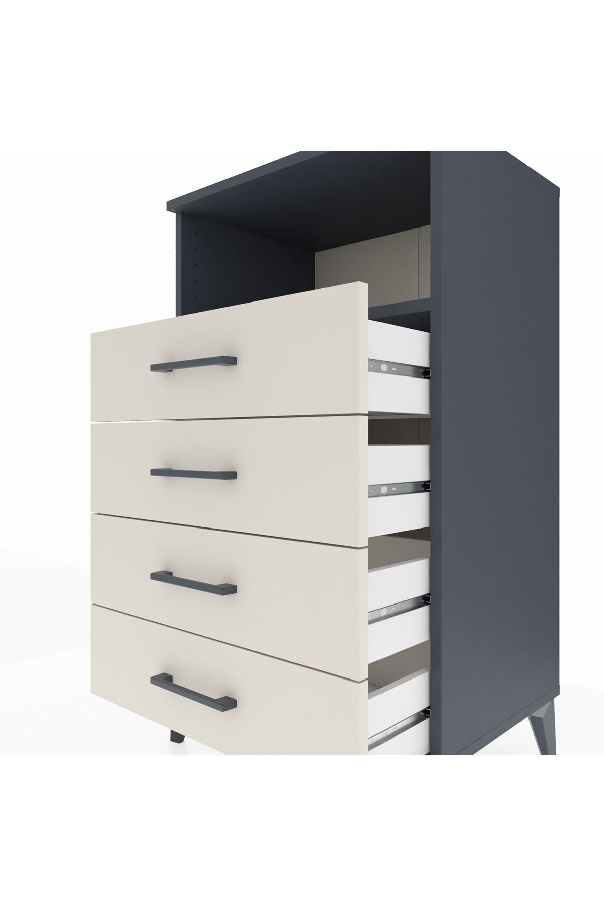 Hyperion Komodin Tek Raflı 4 Çekmeceli 60x44x106 Antrasit-Aytaşı