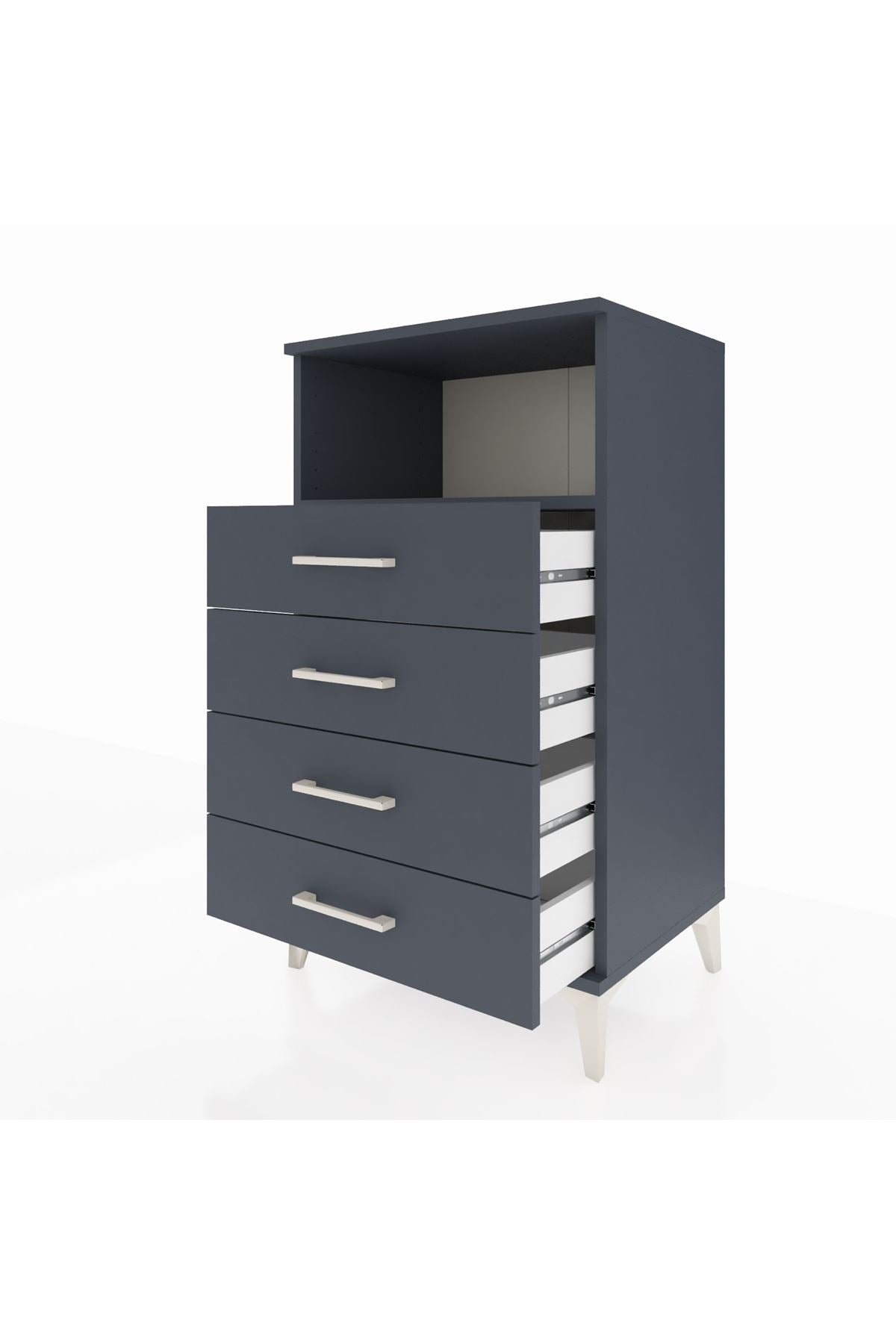 Hyperion Komodin Tek Raflı 4 Çekmeceli 60x44x106 Antrasit-Antrasit