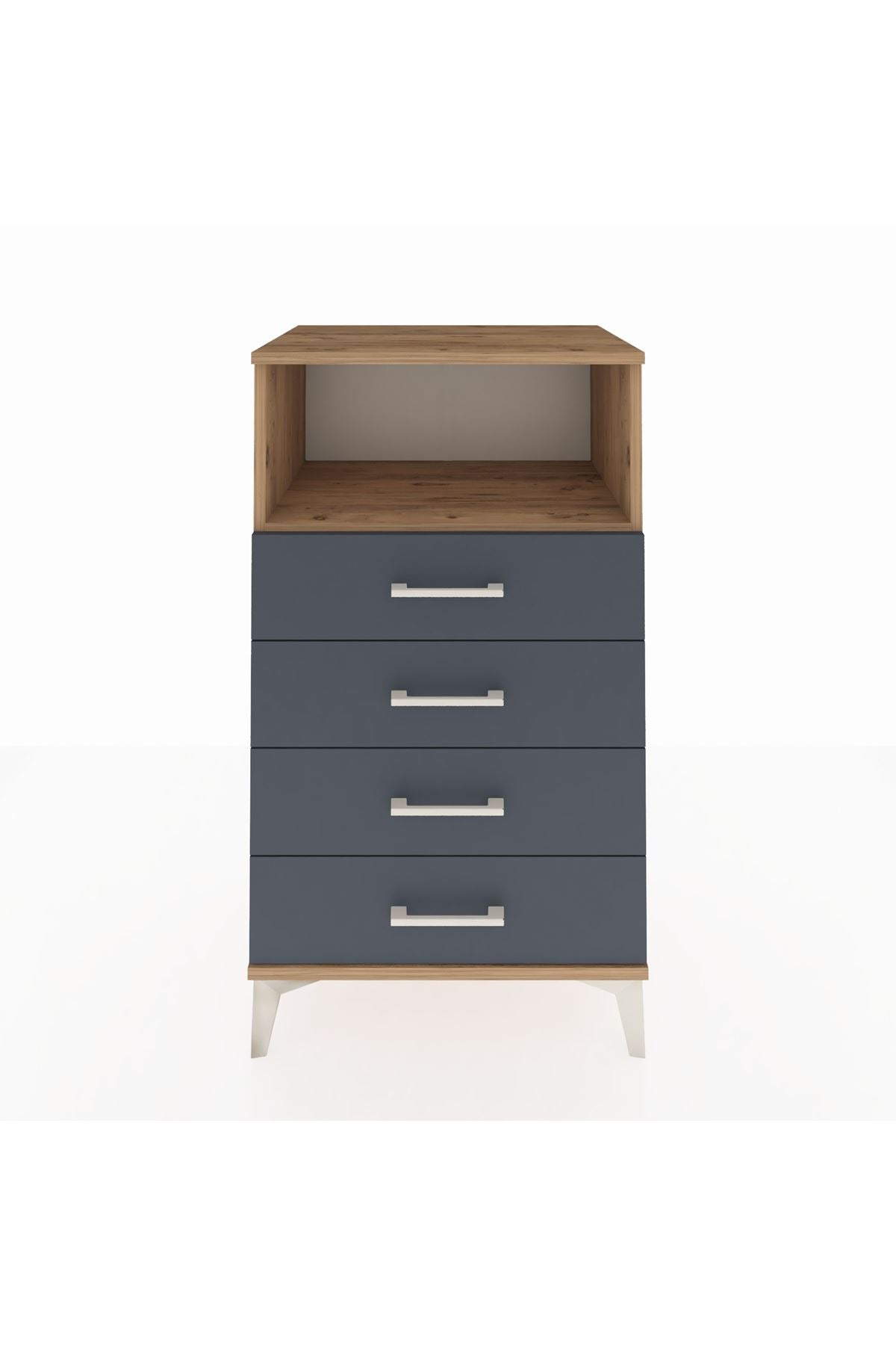 Hyperion Komodin Tek Raflı 4 Çekmeceli 60x44x106 Çam-Antrasit