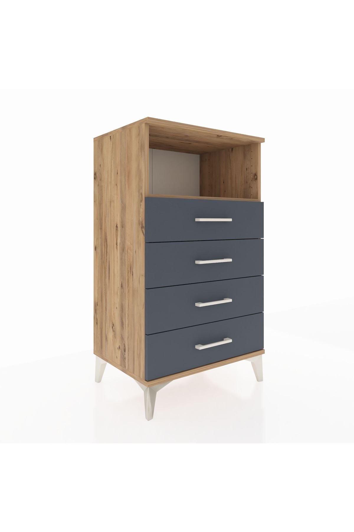 Hyperion Komodin Tek Raflı 4 Çekmeceli 60x44x106 Çam-Antrasit