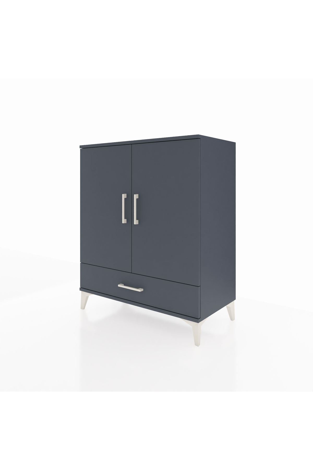 Hyperion Şifonyer 3 Raflı Tek Çekmeceli 2 Kapaklı 88x44x106 Antrasit-Antrasit