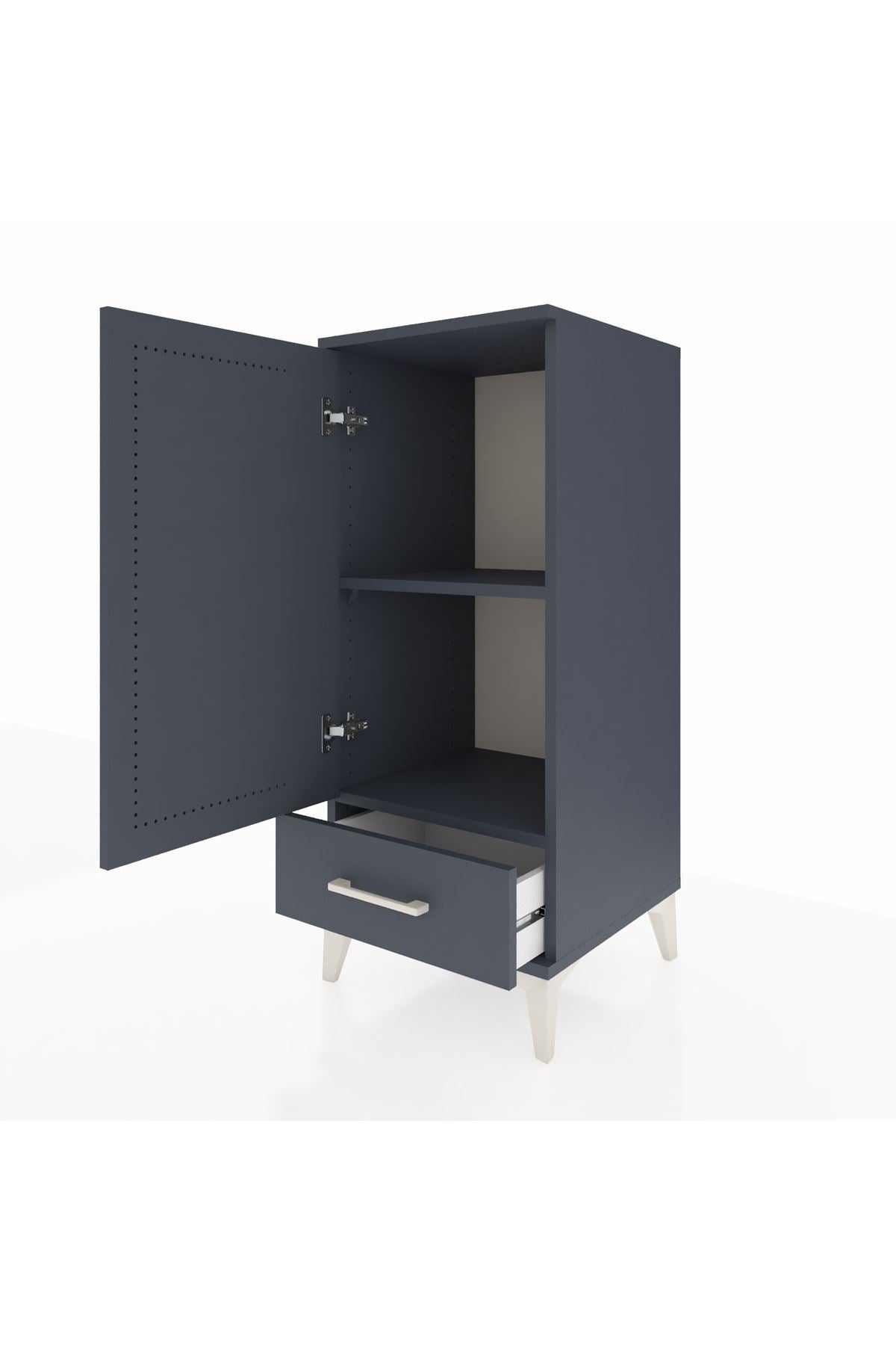 Hyperion Komodin 2 Raflı Tek Çekmeceli Tek Kapaklı 44x44x106 Antrasit-Antrasit