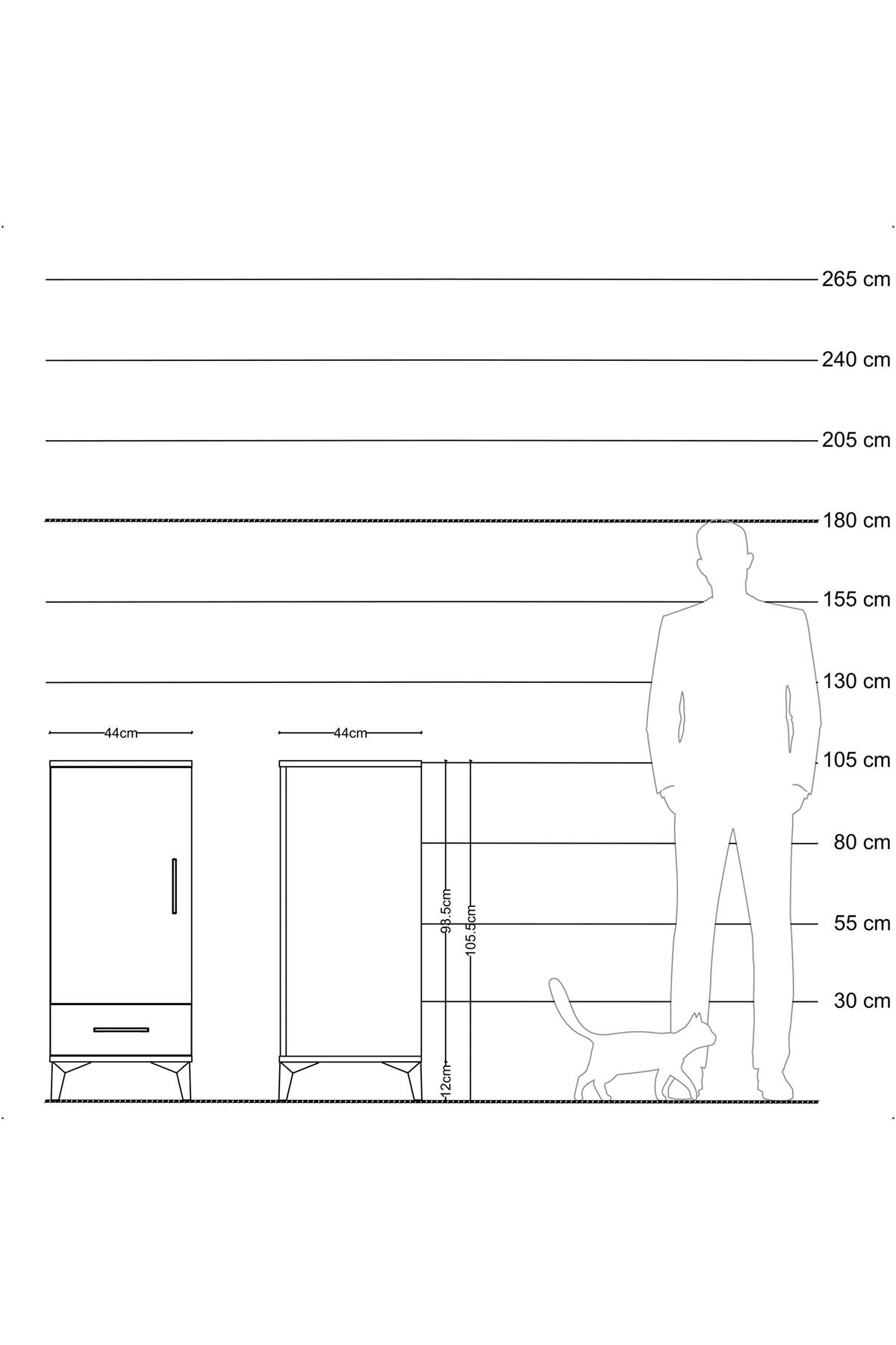 Hyperion Komodin 2 Raflı Tek Çekmeceli Tek Kapaklı 44x44x106 Çam-Antrasit