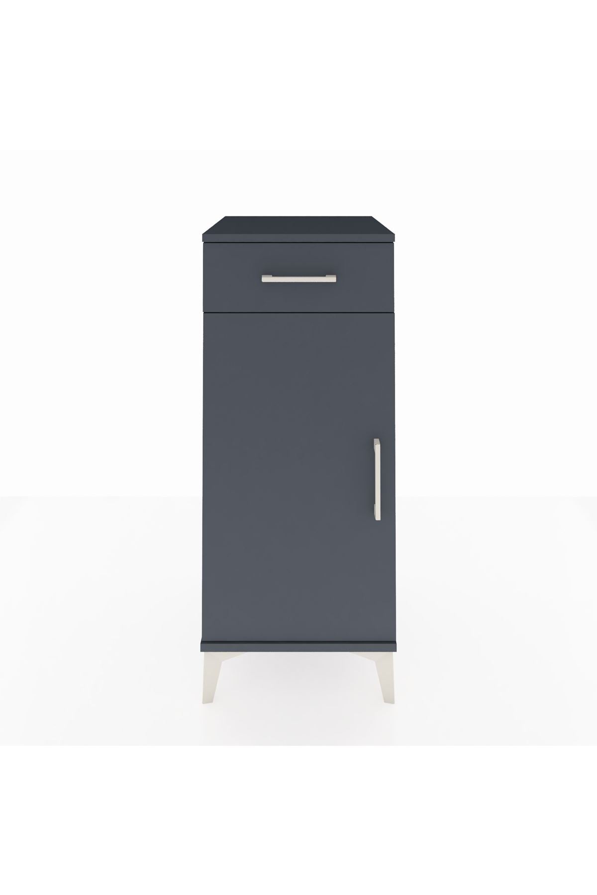 Hyperion Komodin Tek Raflı Tek Çekmeceli Tek Kapaklı 44x44x106 Antrasit-Antrasit