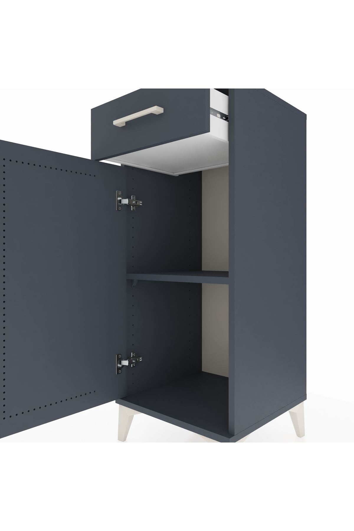 Hyperion Komodin Tek Raflı Tek Çekmeceli Tek Kapaklı 44x44x106 Antrasit-Antrasit