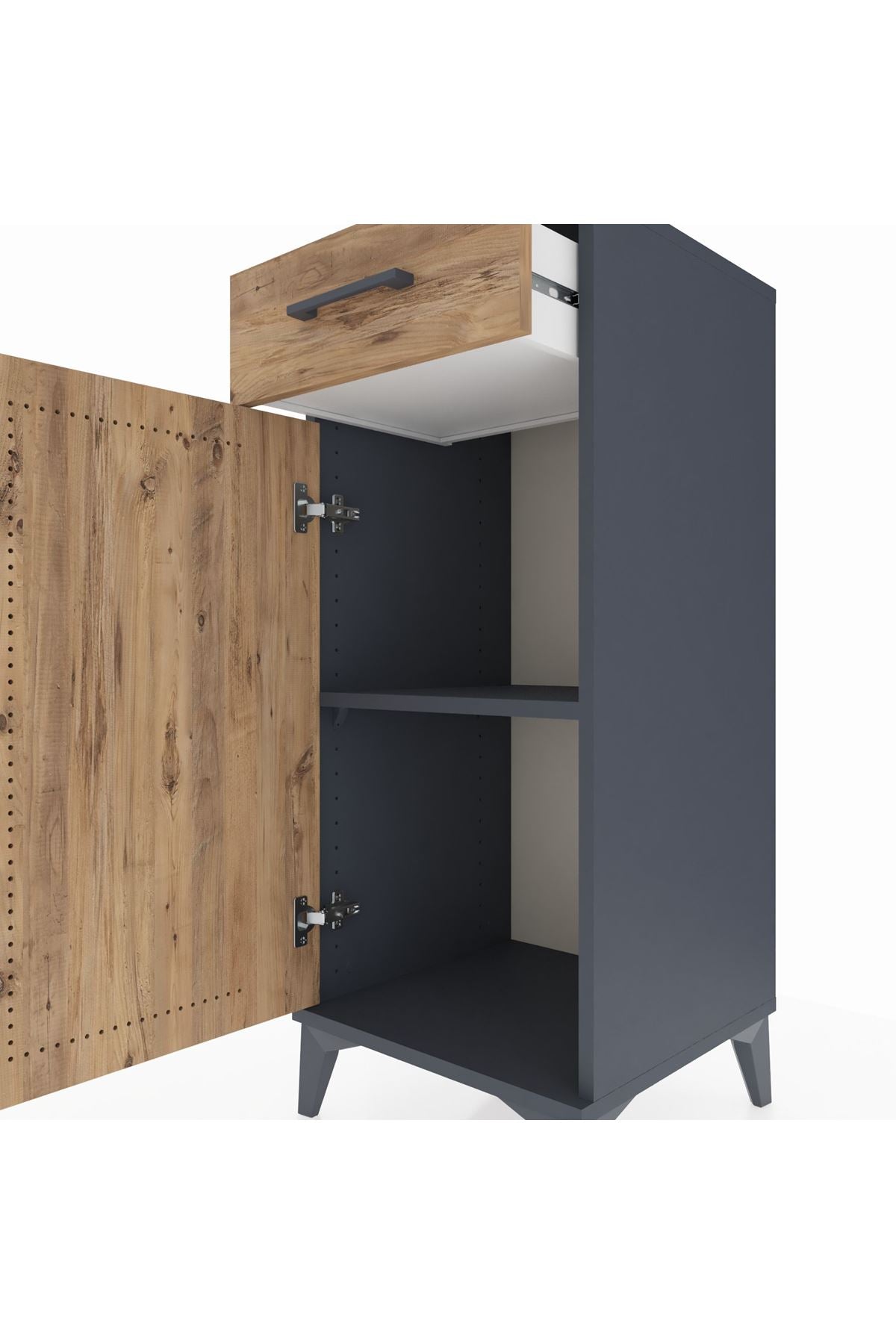 Hyperion Komodin Tek Raflı Tek Çekmeceli Tek Kapaklı 44x44x106 Antrasit-Çam