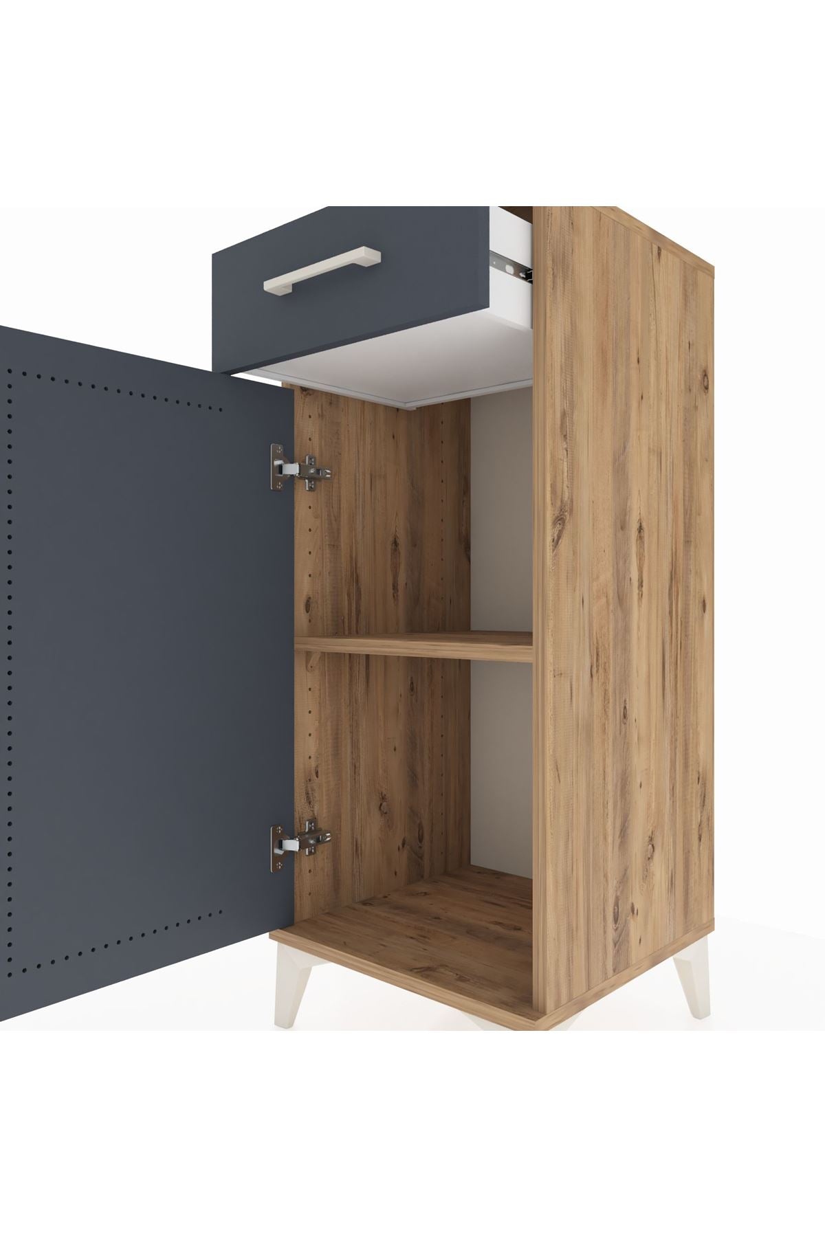 Hyperion Komodin Tek Raflı Tek Çekmeceli Tek Kapaklı 44x44x106 Çam-Antrasit