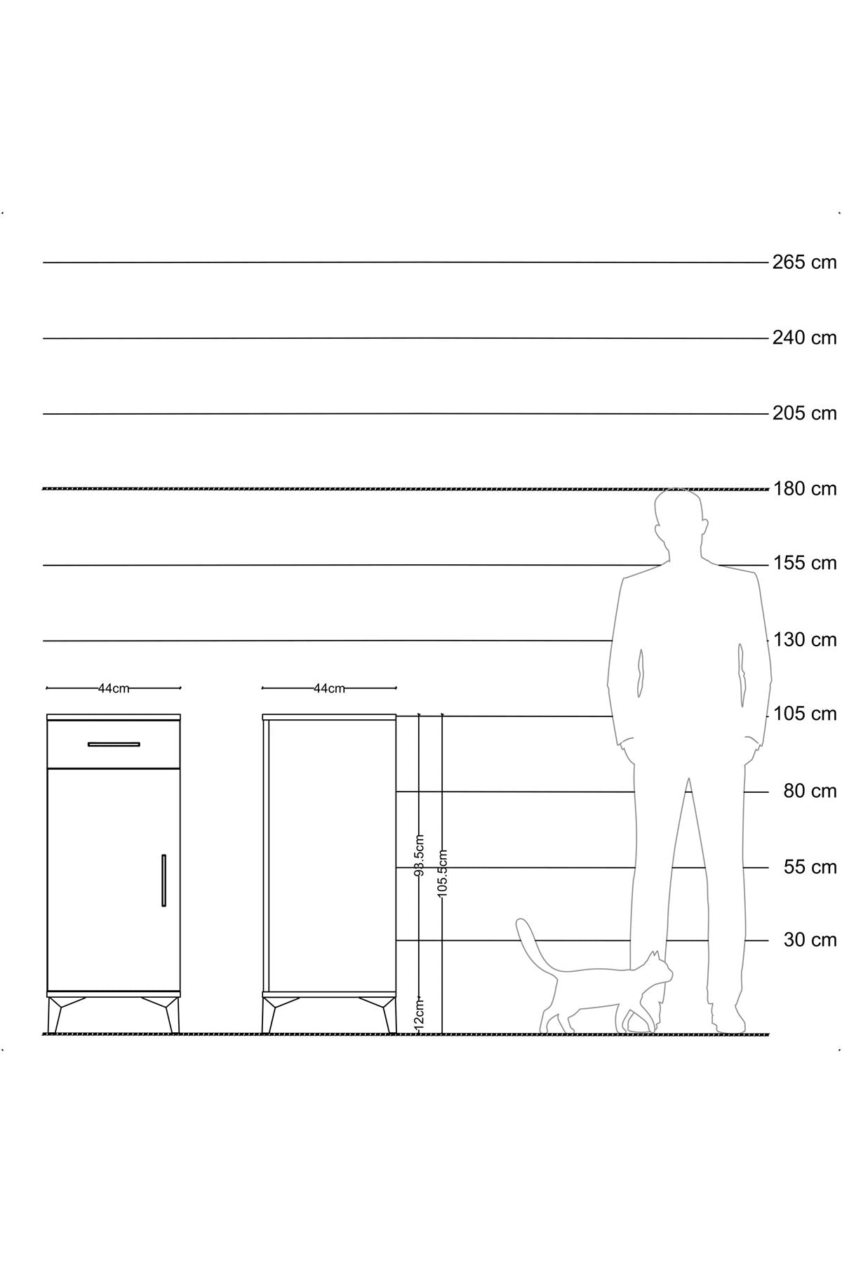 Hyperion Komodin Tek Raflı Tek Çekmeceli Tek Kapaklı 44x44x106 Çam-Antrasit