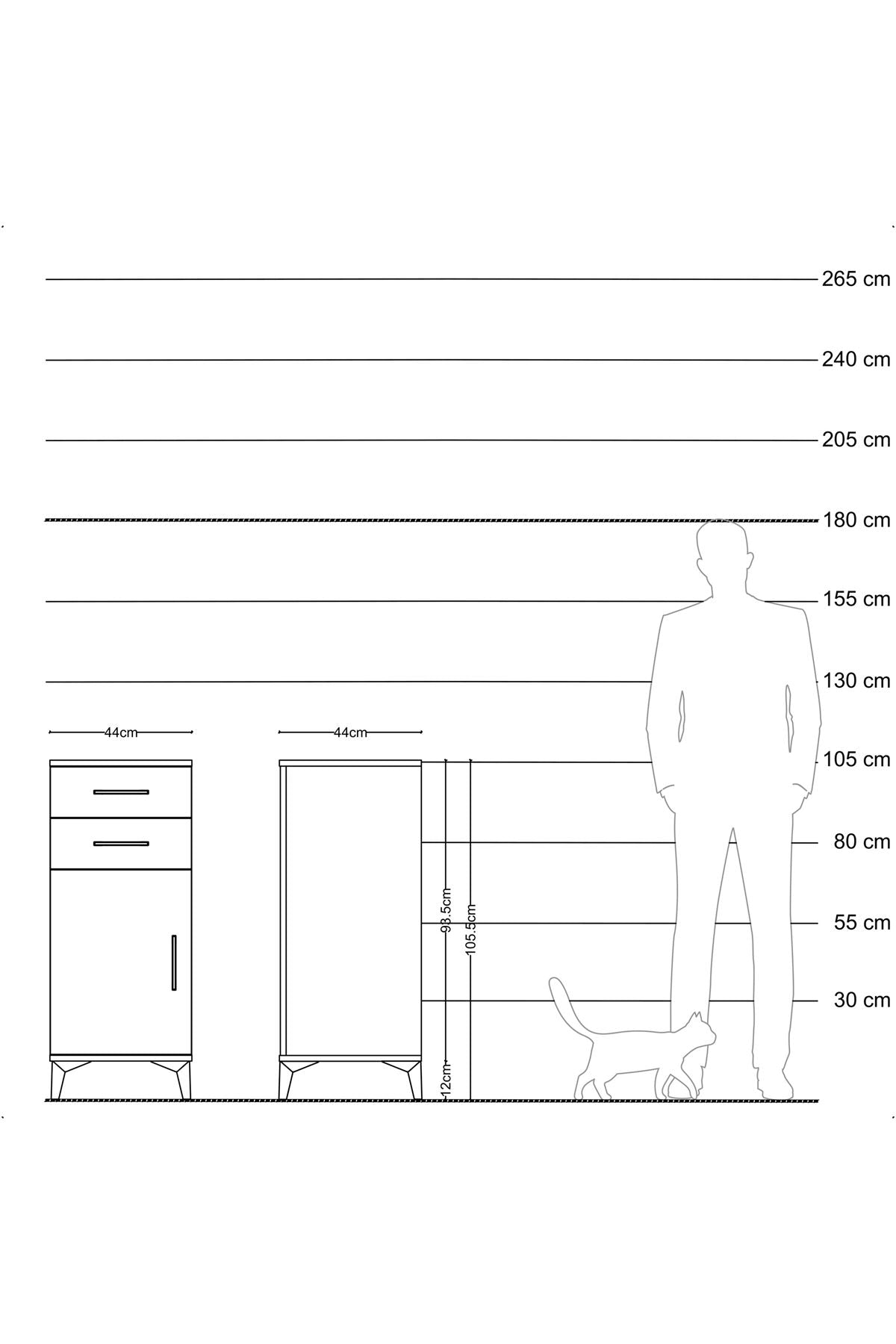 Hyperion Komodin Tek Raflı 2 Çekmeceli Tek Kapaklı 44x44x106 Aytaşı-Antrasit
