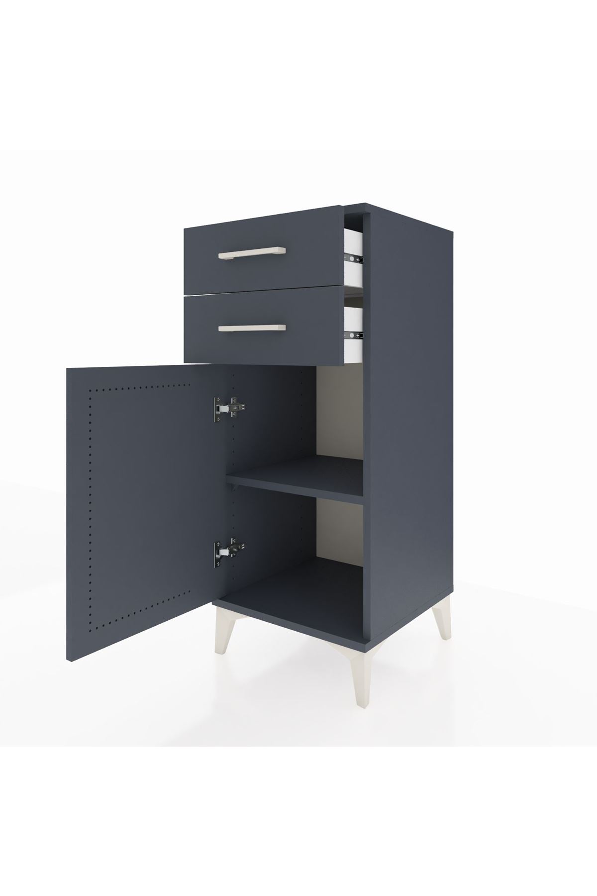 Hyperion Komodin Tek Raflı 2 Çekmeceli Tek Kapaklı 44x44x106 Antrasit-Antrasit