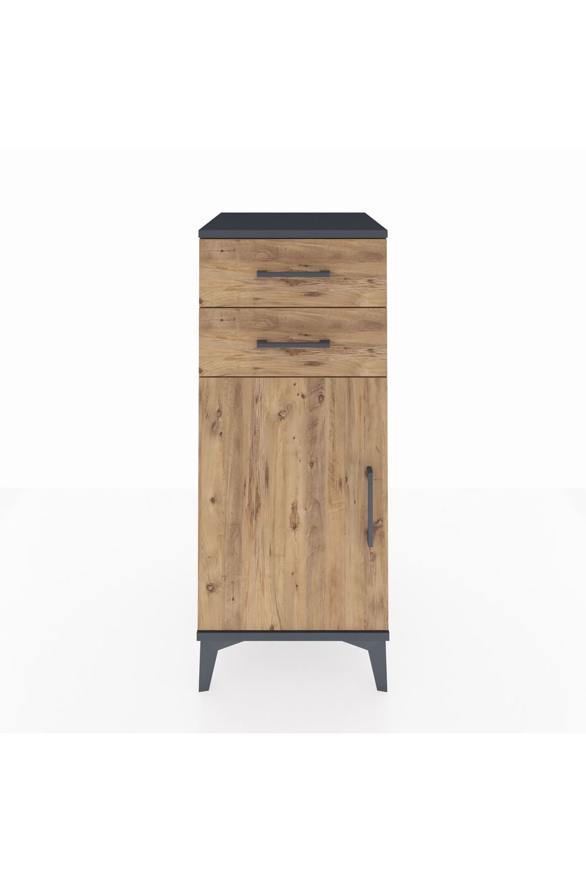 Hyperion Komodin Tek Raflı 2 Çekmeceli Tek Kapaklı 44x44x106 Antrasit-Çam