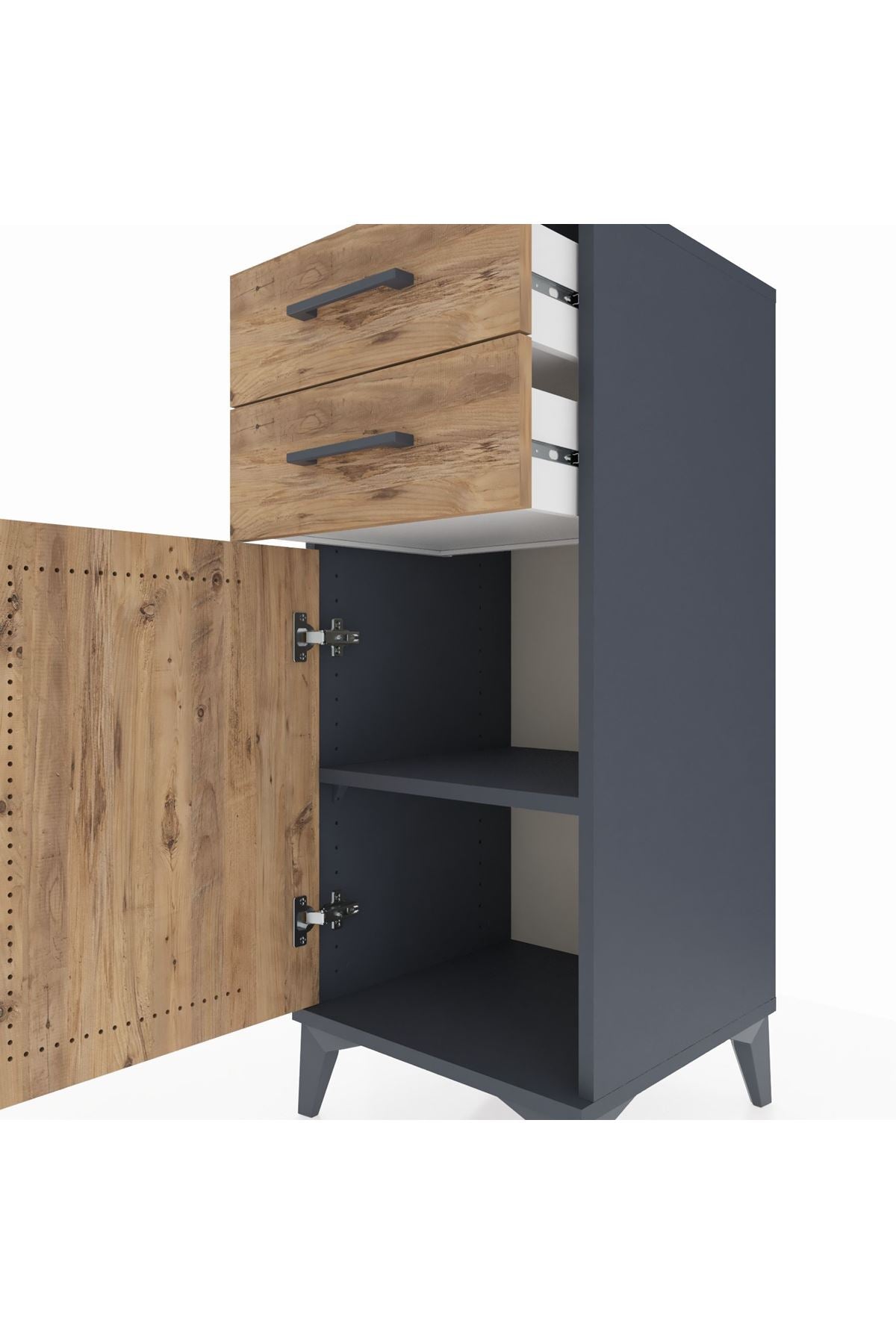 Hyperion Komodin Tek Raflı 2 Çekmeceli Tek Kapaklı 44x44x106 Antrasit-Çam