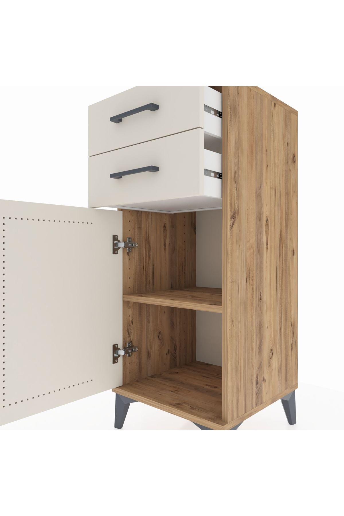 Hyperion Komodin Tek Raflı 2 Çekmeceli Tek Kapaklı 44x44x106 Çam-Aytaşı