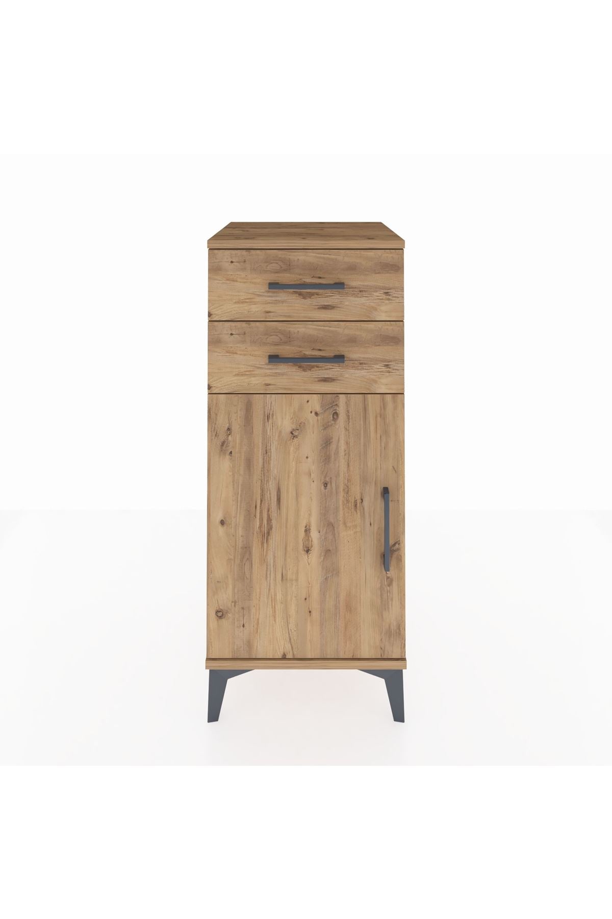 Hyperion Komodin Tek Raflı 2 Çekmeceli Tek Kapaklı 44x44x106 Çam-Çam