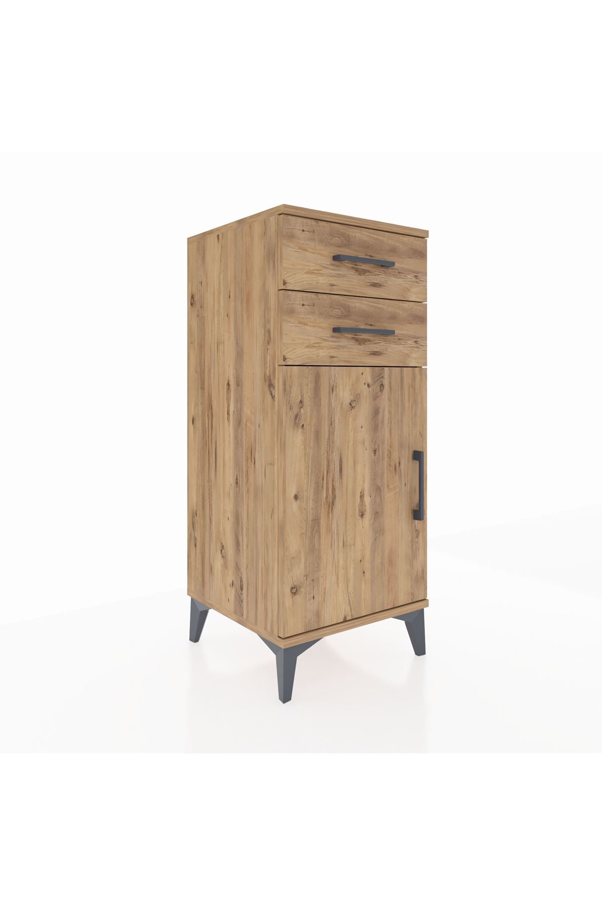 Hyperion Komodin Tek Raflı 2 Çekmeceli Tek Kapaklı 44x44x106 Çam-Çam