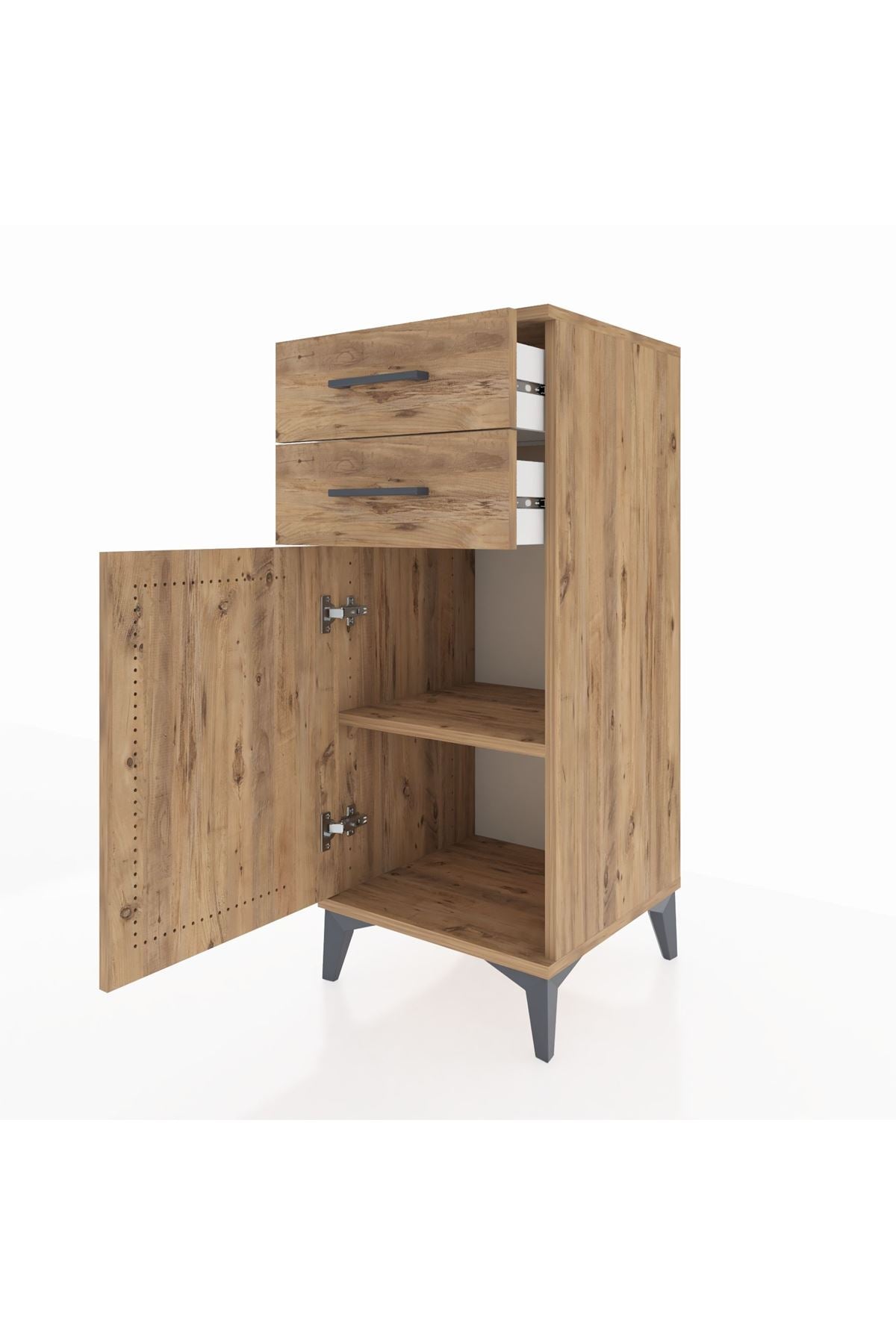 Hyperion Komodin Tek Raflı 2 Çekmeceli Tek Kapaklı 44x44x106 Çam-Çam