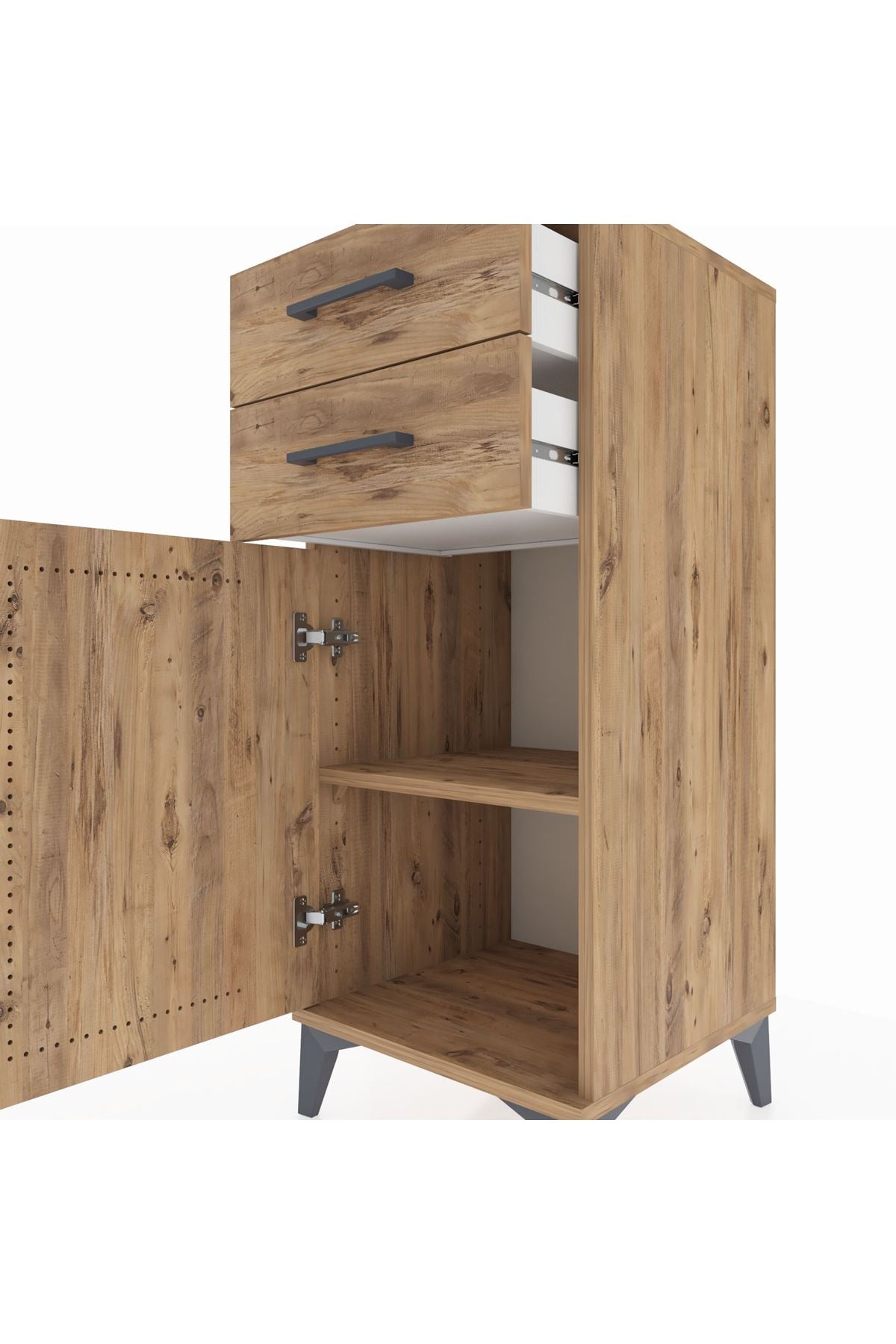 Hyperion Komodin Tek Raflı 2 Çekmeceli Tek Kapaklı 44x44x106 Çam-Çam