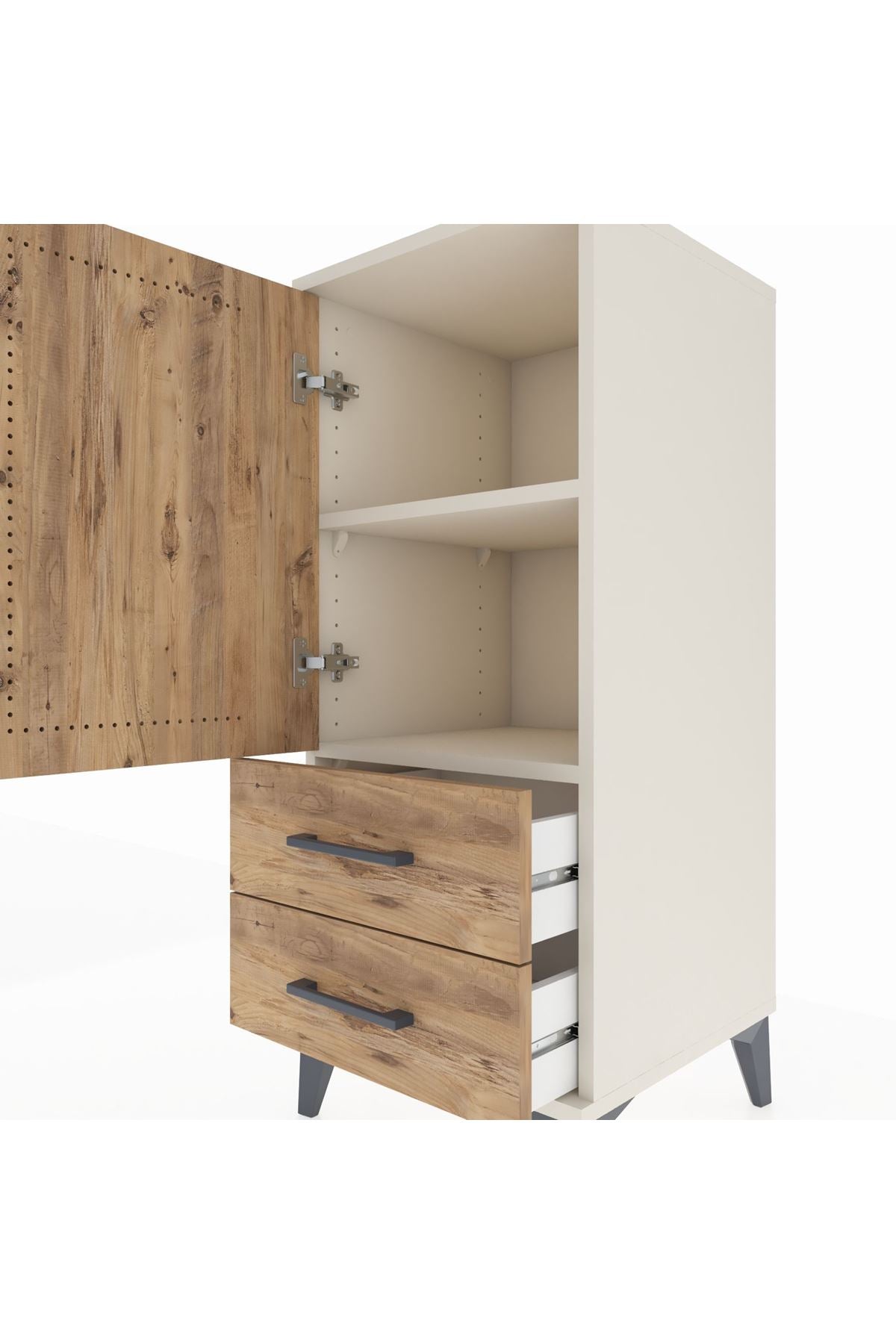 Hyperion Komodin 2 Raflı 2 Çekmeceli Tek Kapaklı 44x44x106 Aytaşı-Çam