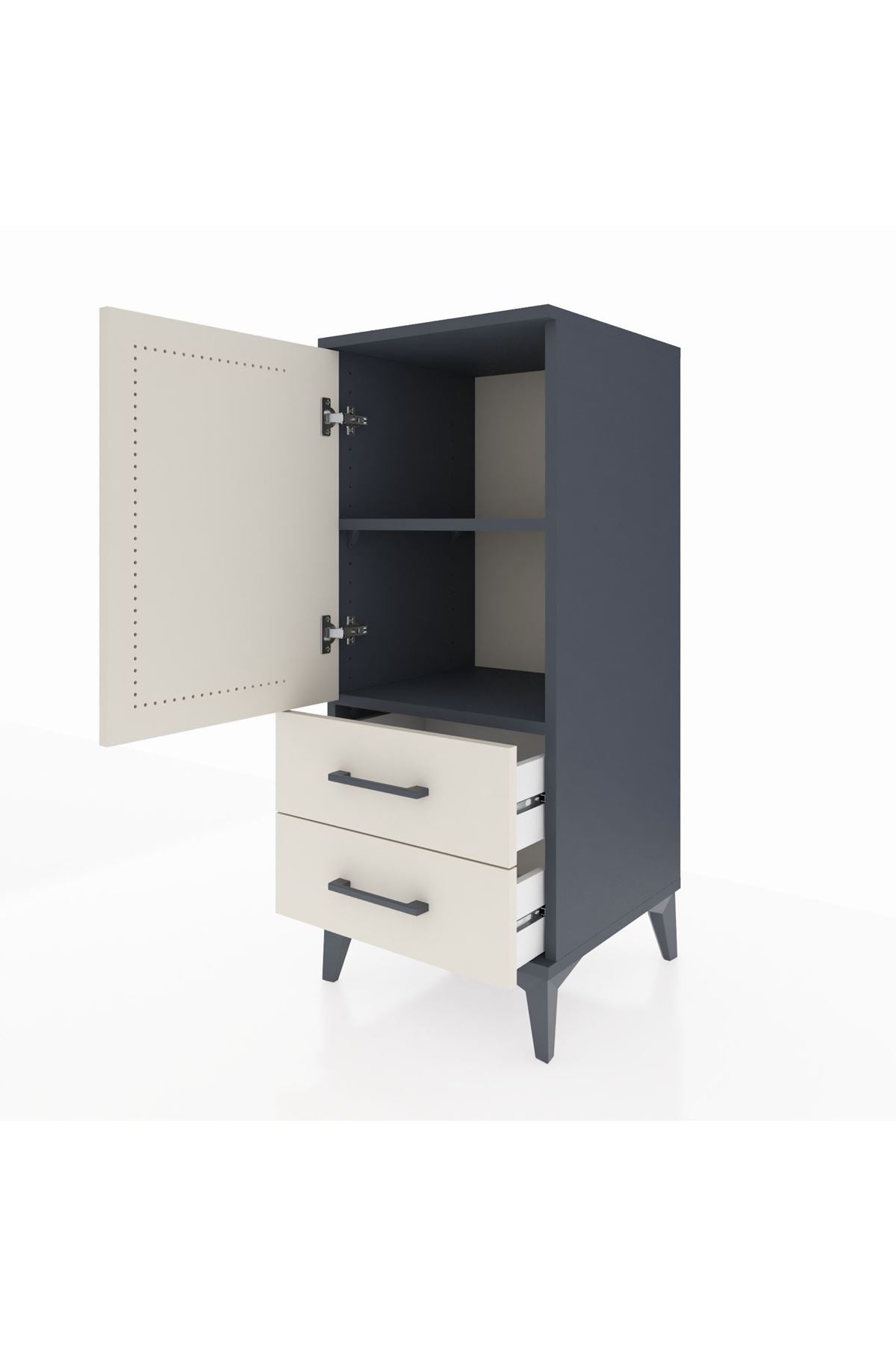 Hyperion Komodin 2 Raflı 2 Çekmeceli Tek Kapaklı 44x44x106 Antrasit-Aytaşı