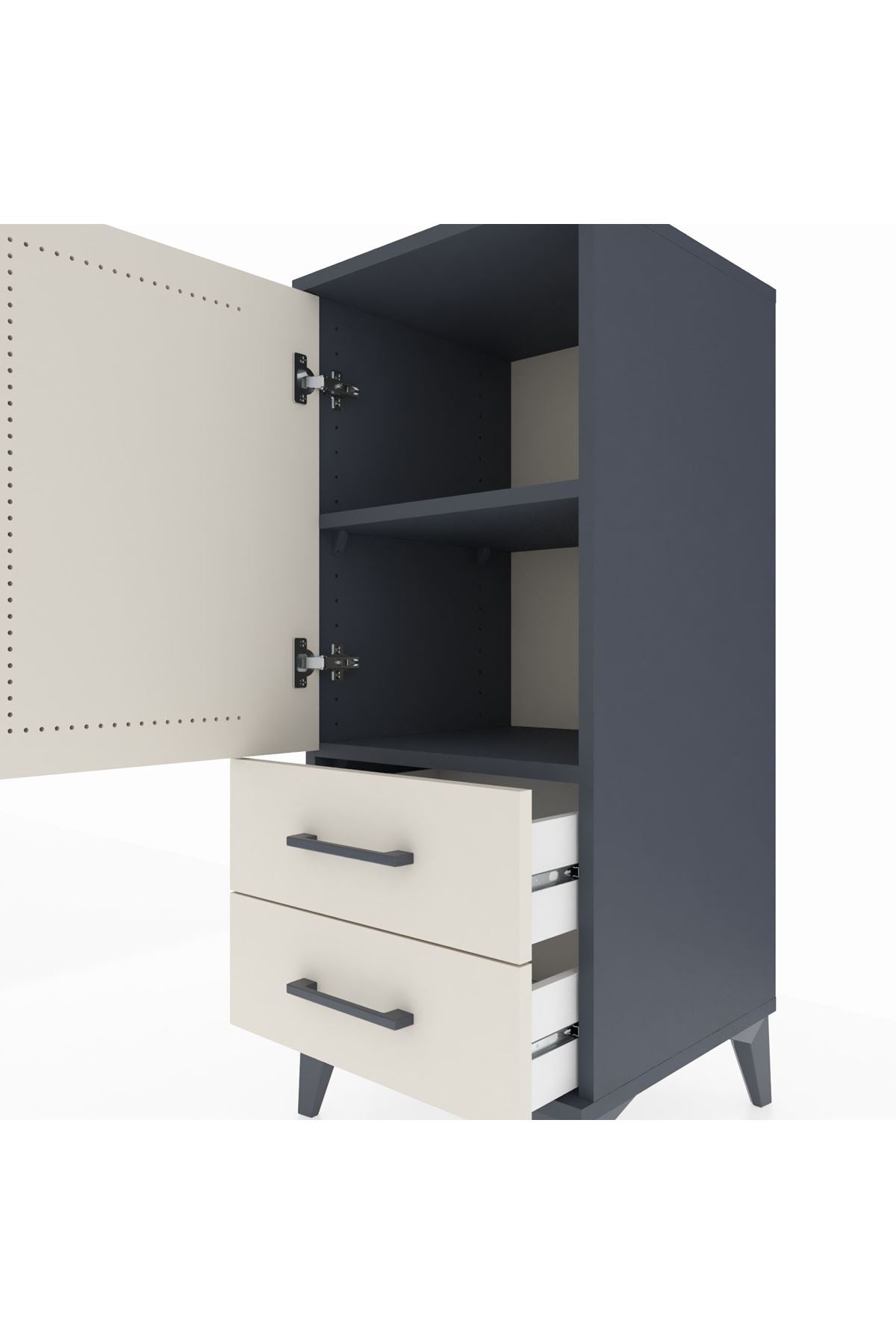 Hyperion Komodin 2 Raflı 2 Çekmeceli Tek Kapaklı 44x44x106 Antrasit-Aytaşı