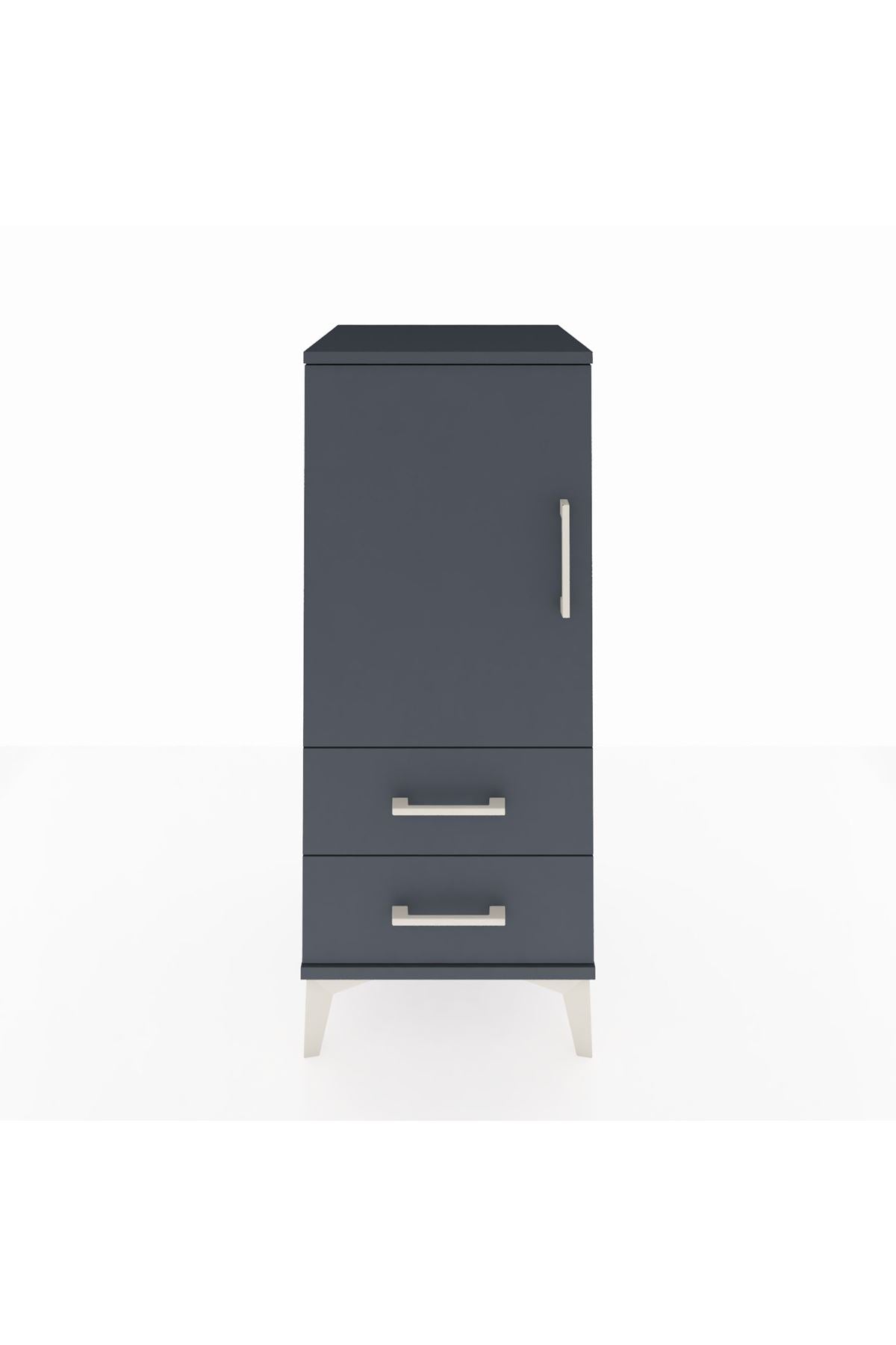 Hyperion Komodin 2 Raflı 2 Çekmeceli Tek Kapaklı 44x44x106 Antrasit-Antrasit