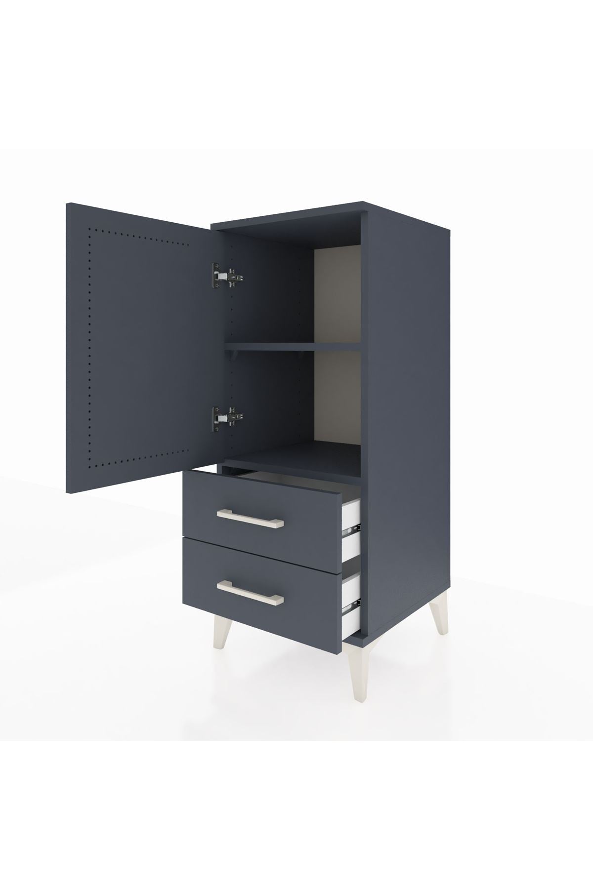 Hyperion Komodin 2 Raflı 2 Çekmeceli Tek Kapaklı 44x44x106 Antrasit-Antrasit