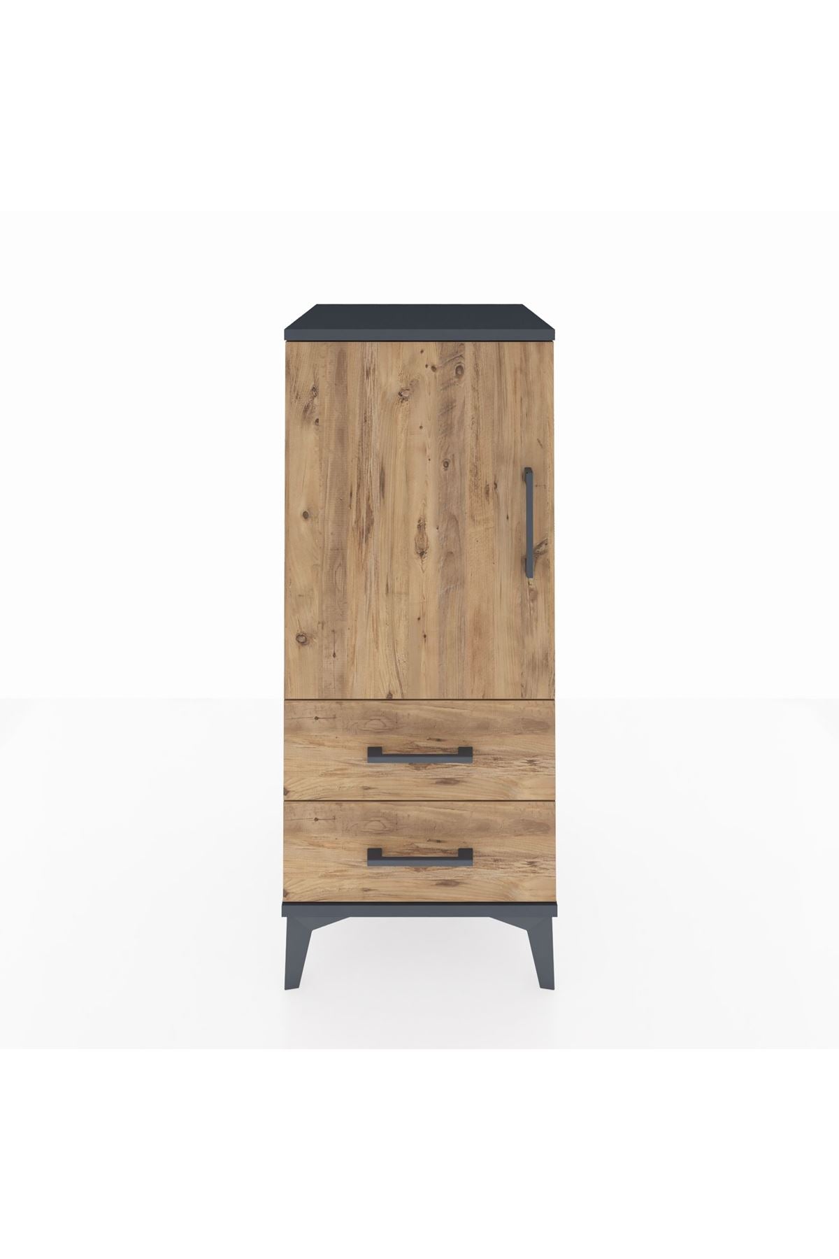 Hyperion Komodin 2 Raflı 2 Çekmeceli Tek Kapaklı 44x44x106 Antrasit-Çam