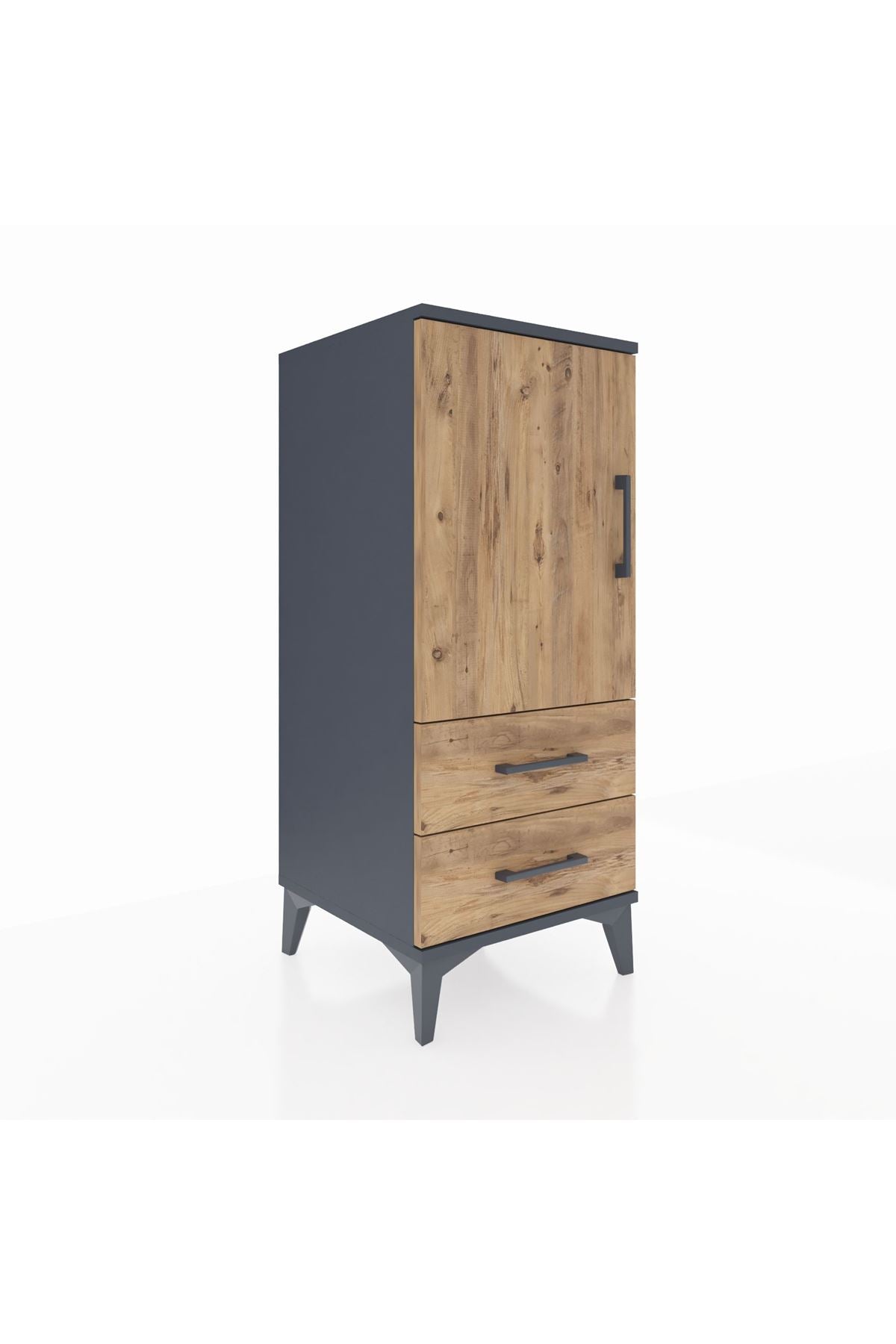 Hyperion Komodin 2 Raflı 2 Çekmeceli Tek Kapaklı 44x44x106 Antrasit-Çam