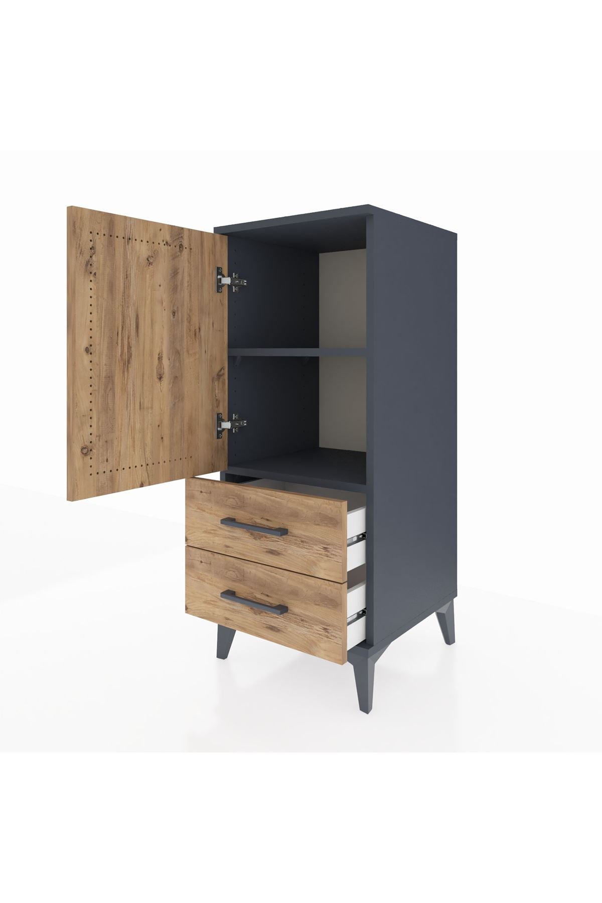 Hyperion Komodin 2 Raflı 2 Çekmeceli Tek Kapaklı 44x44x106 Antrasit-Çam