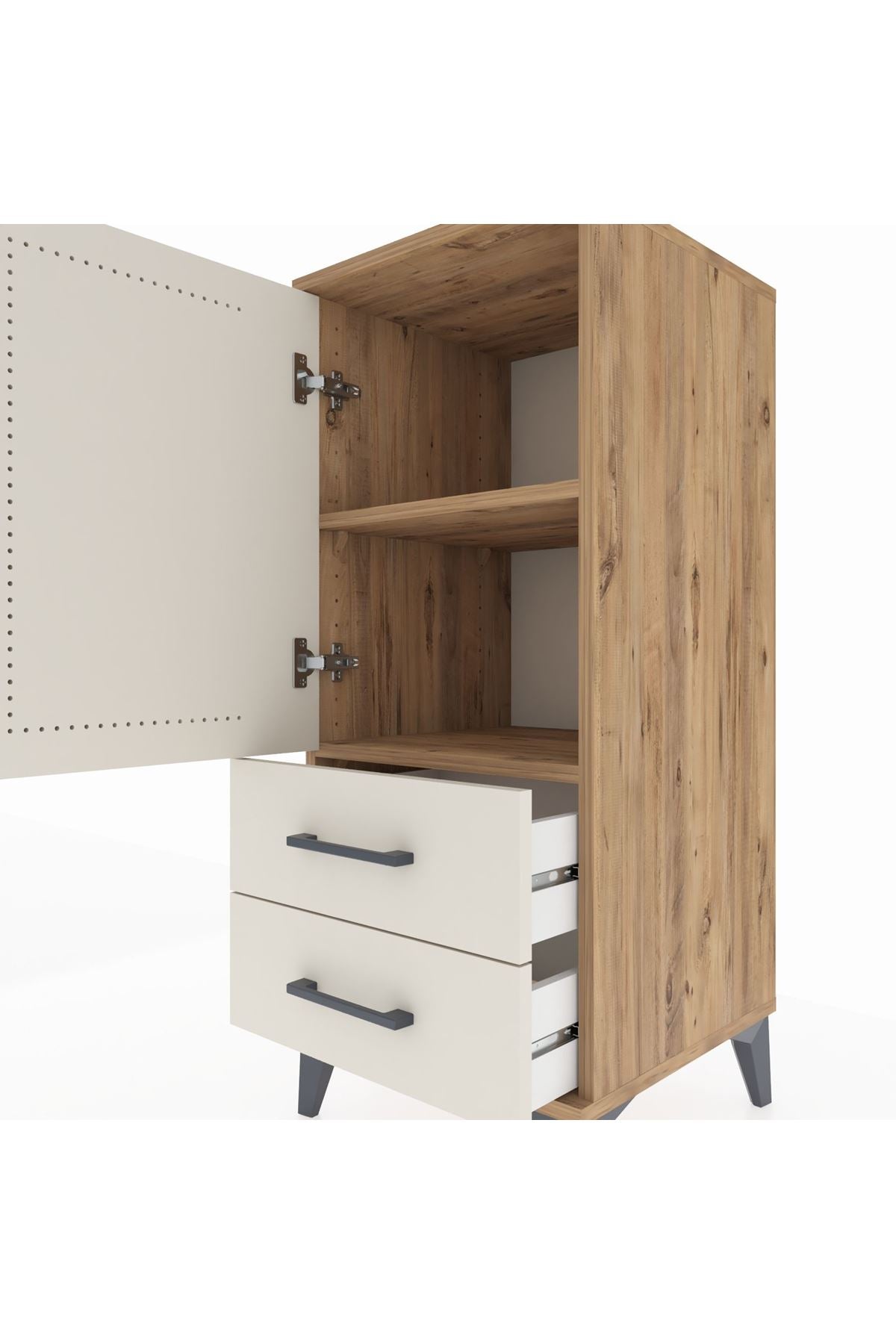 Hyperion Komodin 2 Raflı 2 Çekmeceli Tek Kapaklı 44x44x106 Çam-Aytaşı