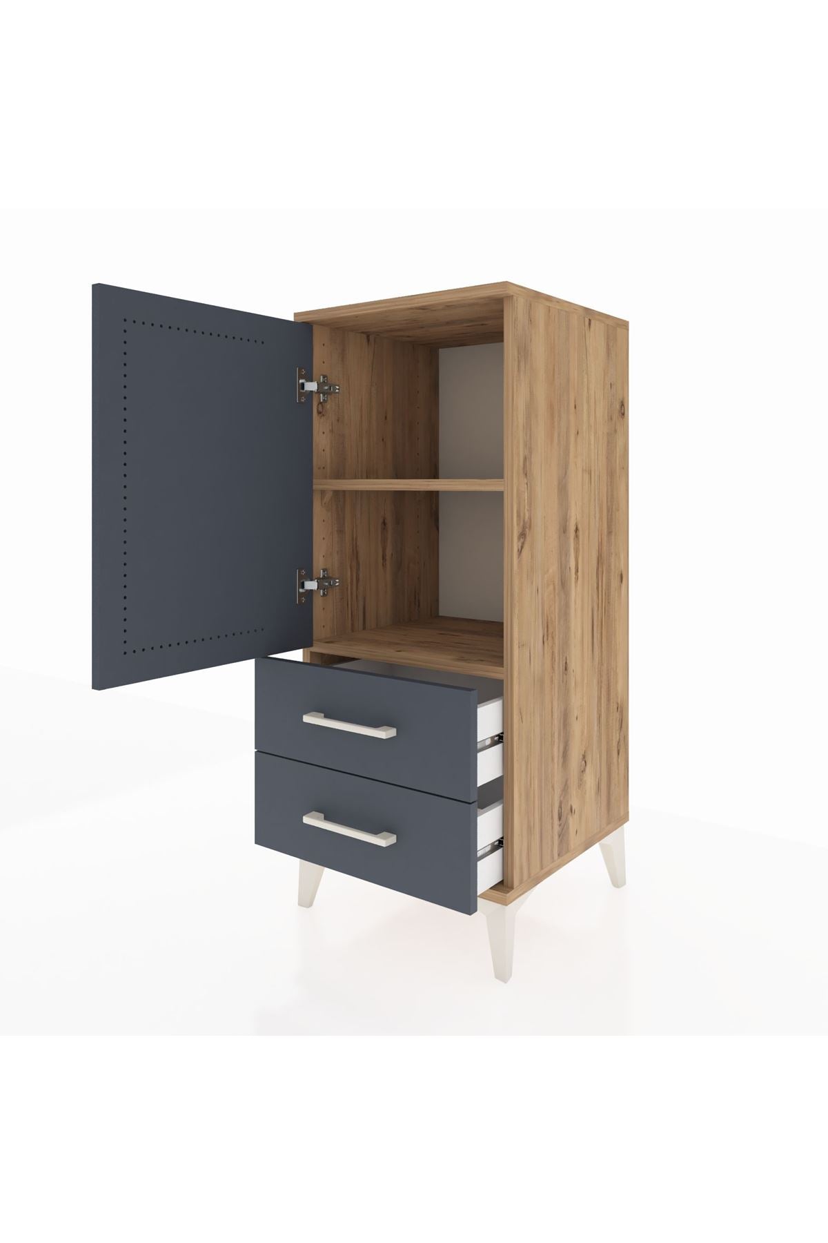 Hyperion Komodin 2 Raflı 2 Çekmeceli Tek Kapaklı 44x44x106 Çam-Antrasit